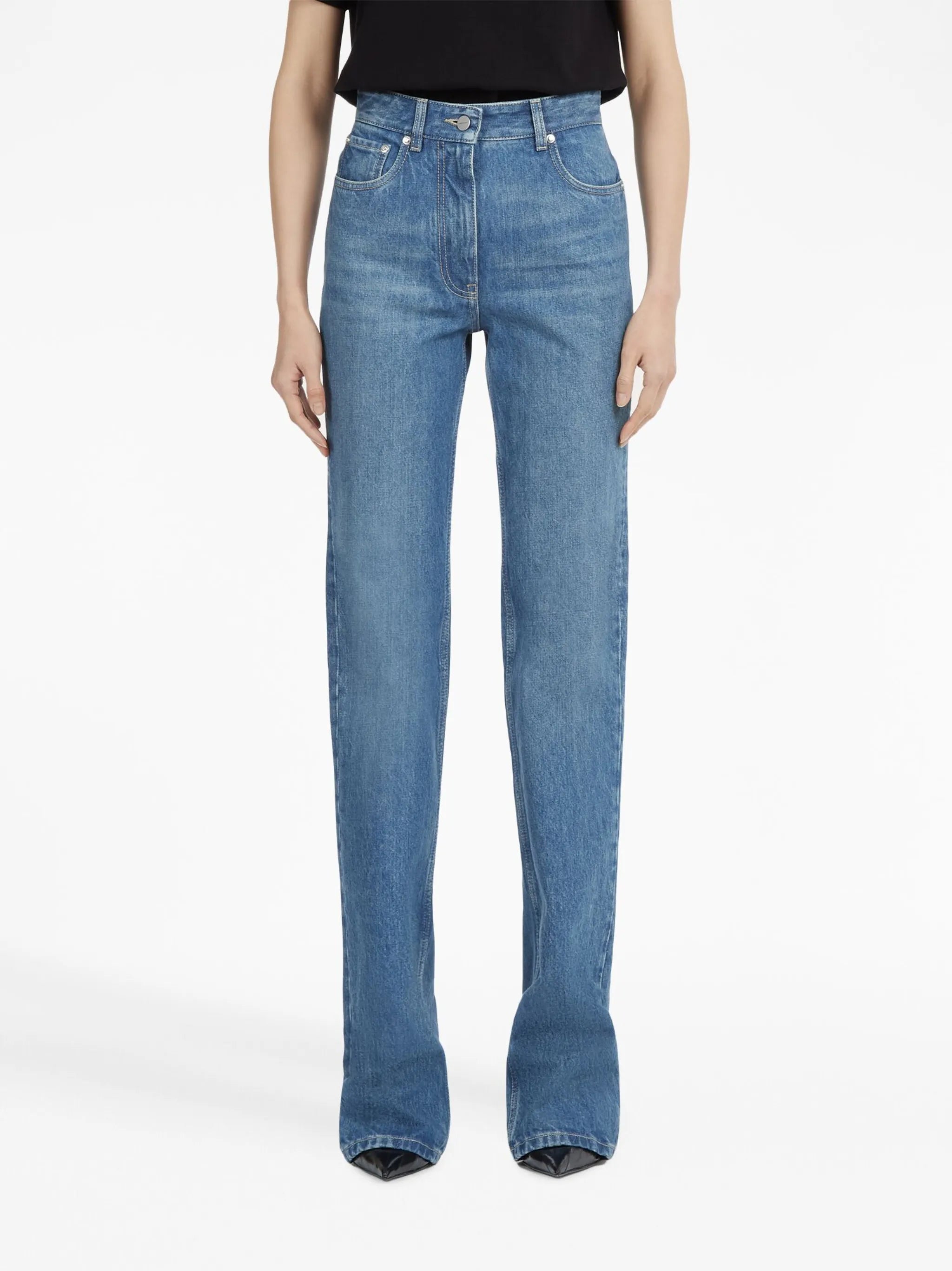 high-waisted flared jeans