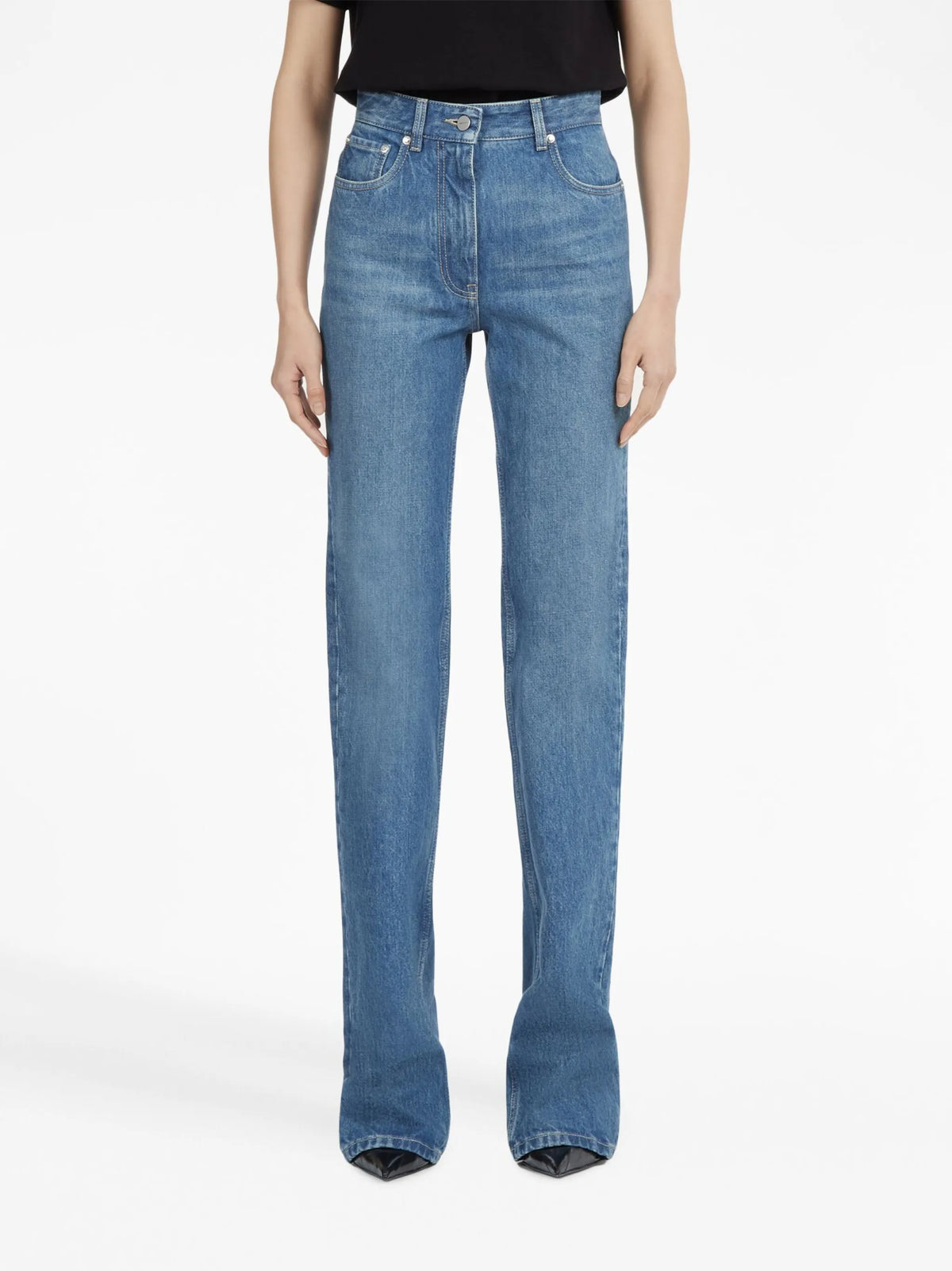 high-waisted flared jeans