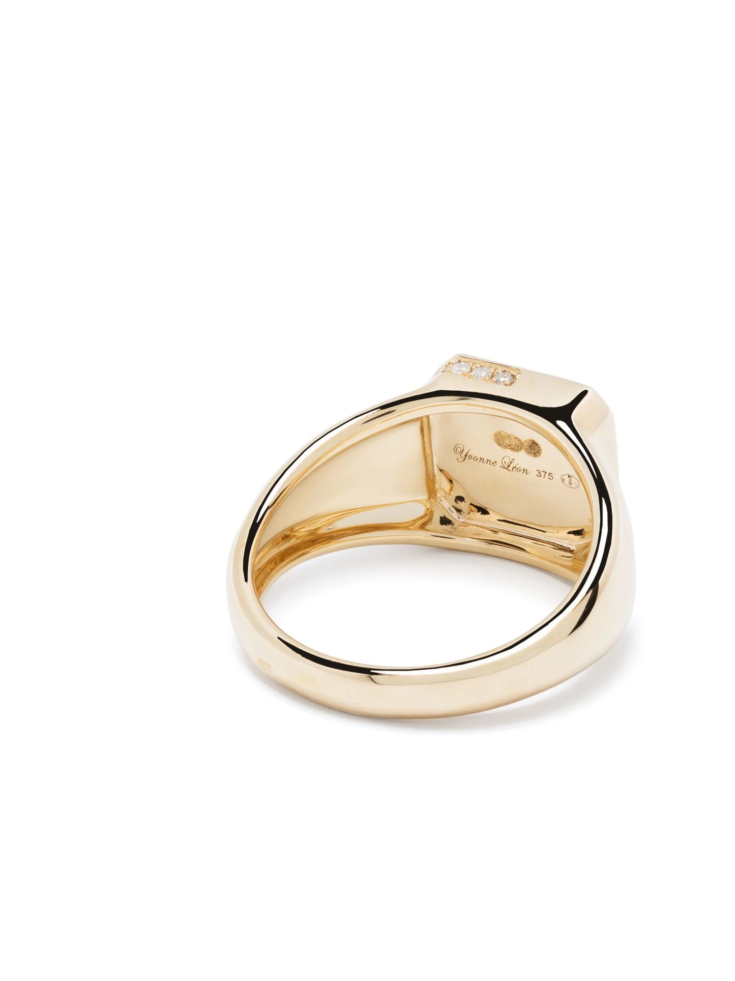 9kt yellow gold Mini Damier diamond and onyx signet ring