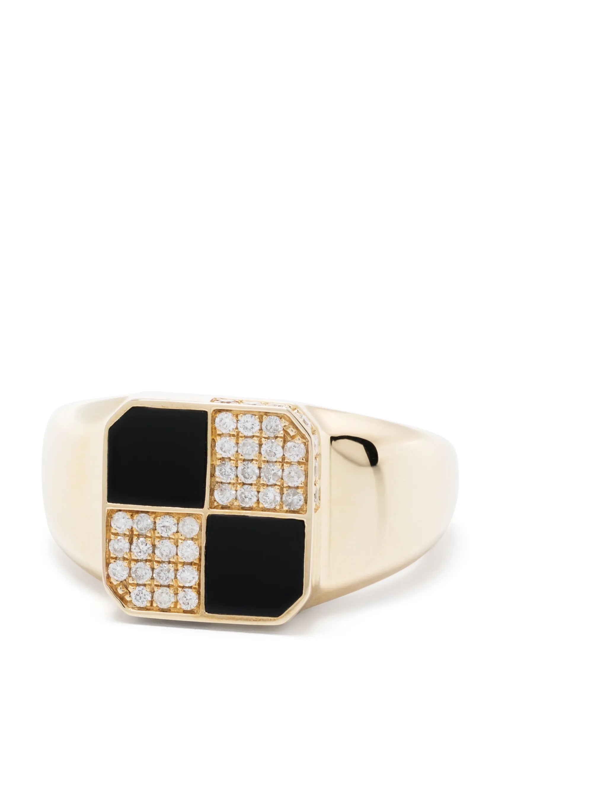 9kt yellow gold Mini Damier diamond and onyx signet ring