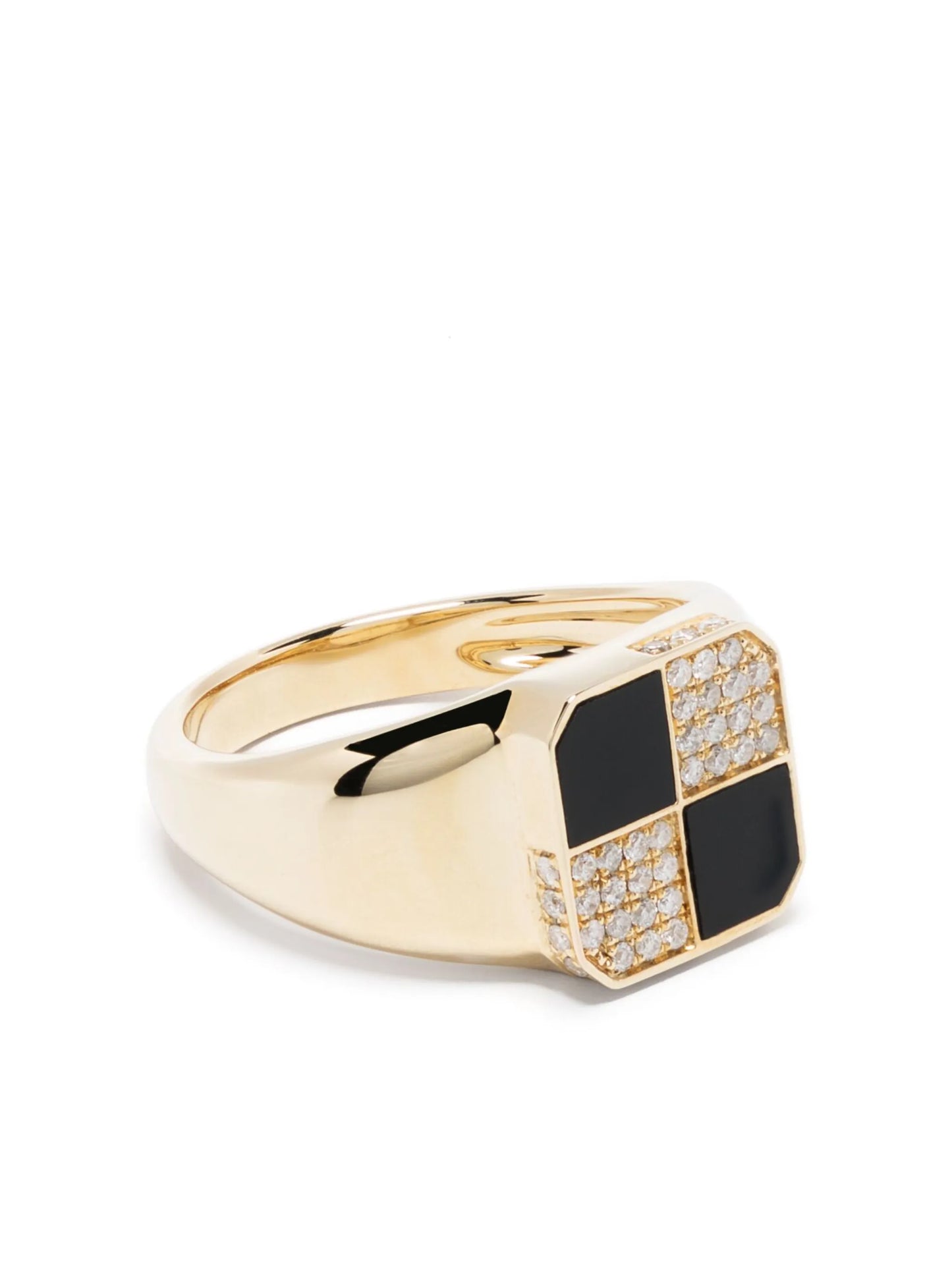 9kt yellow gold Mini Damier diamond and onyx signet ring