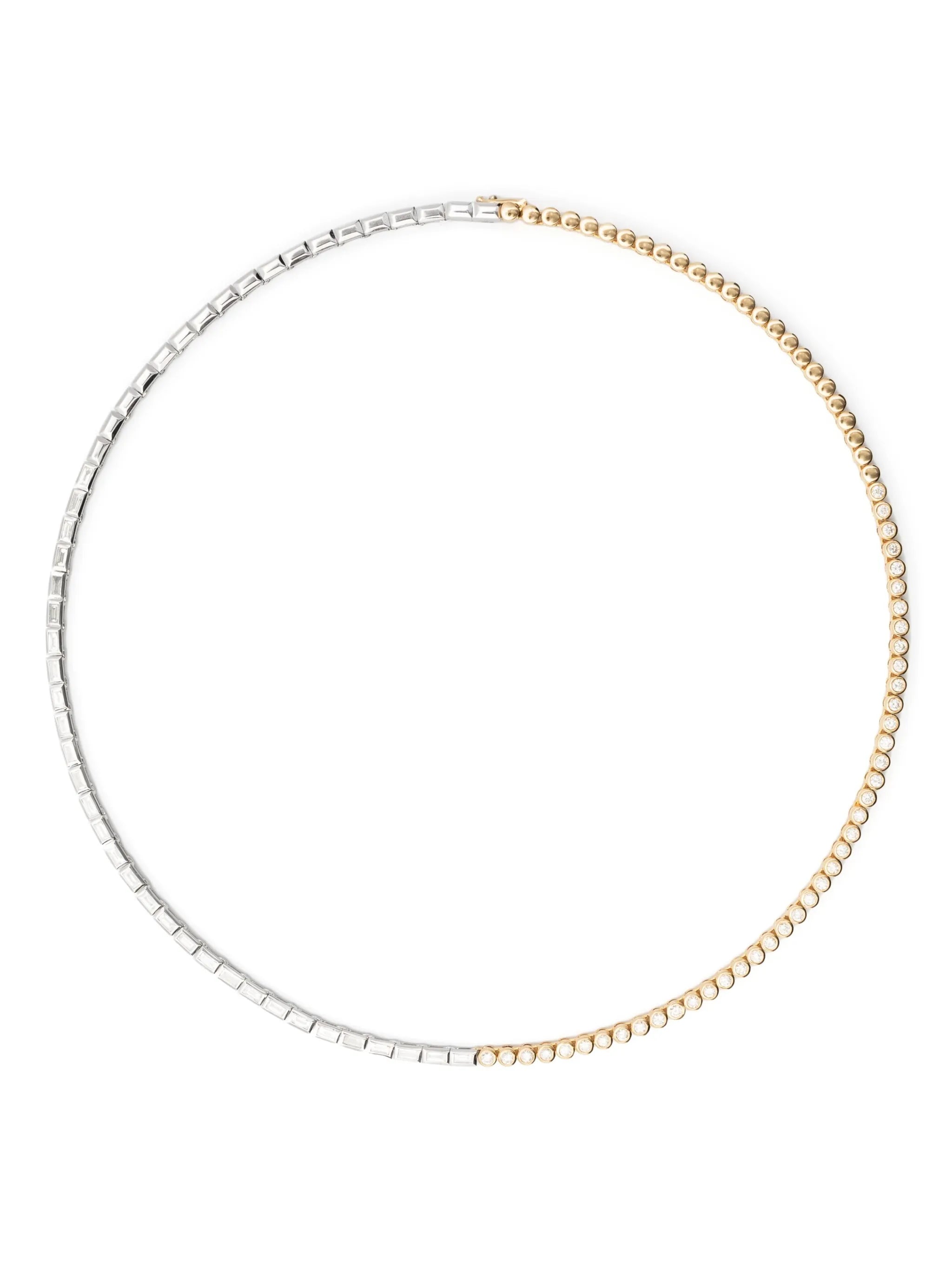 collier rivière baguettes clos & diamants 2 ors
