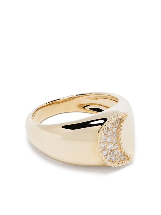 9kt yellow gold Chevalière Lune diamond signet ring