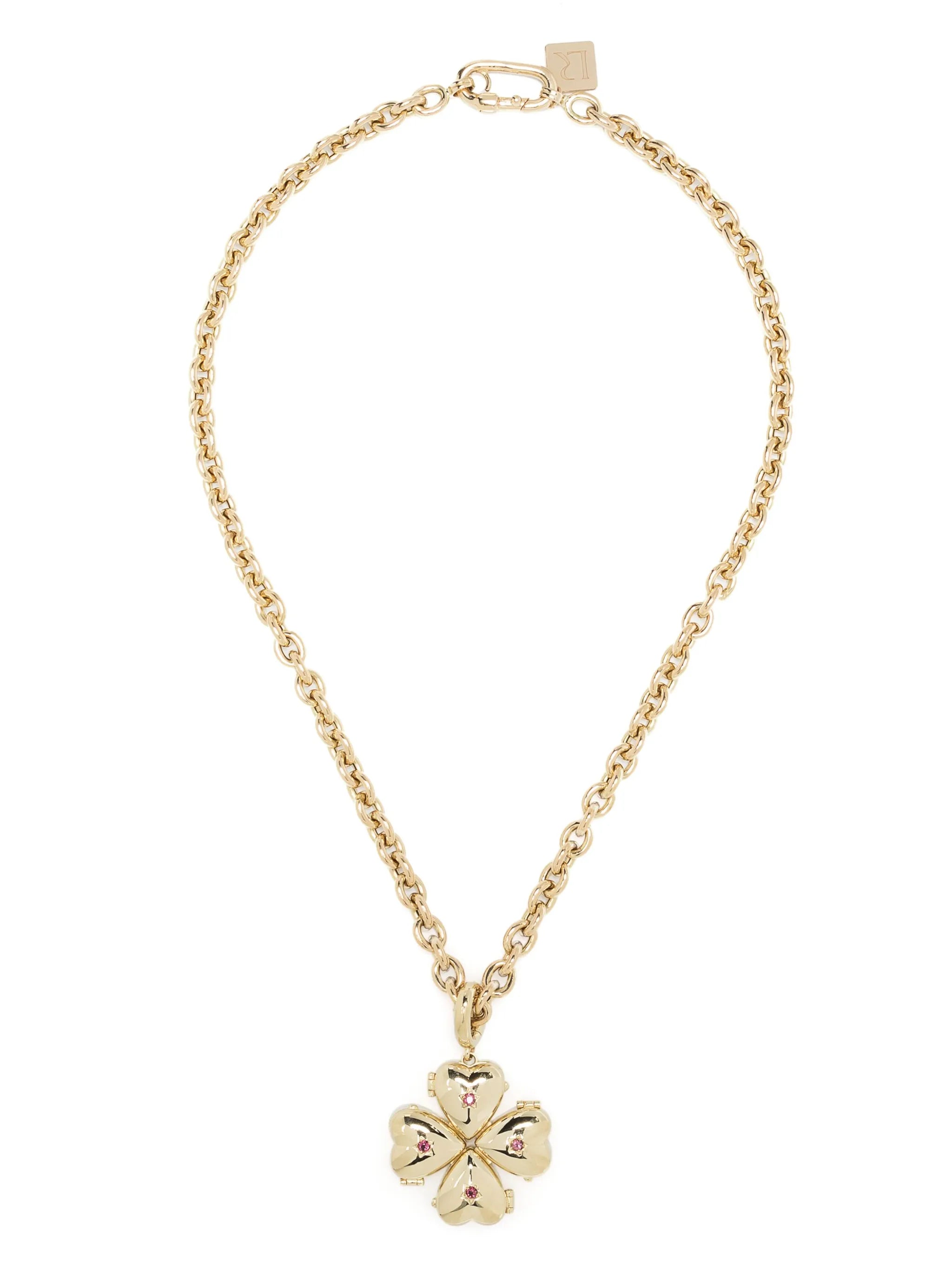 14kt yellow gold Clover ruby necklace