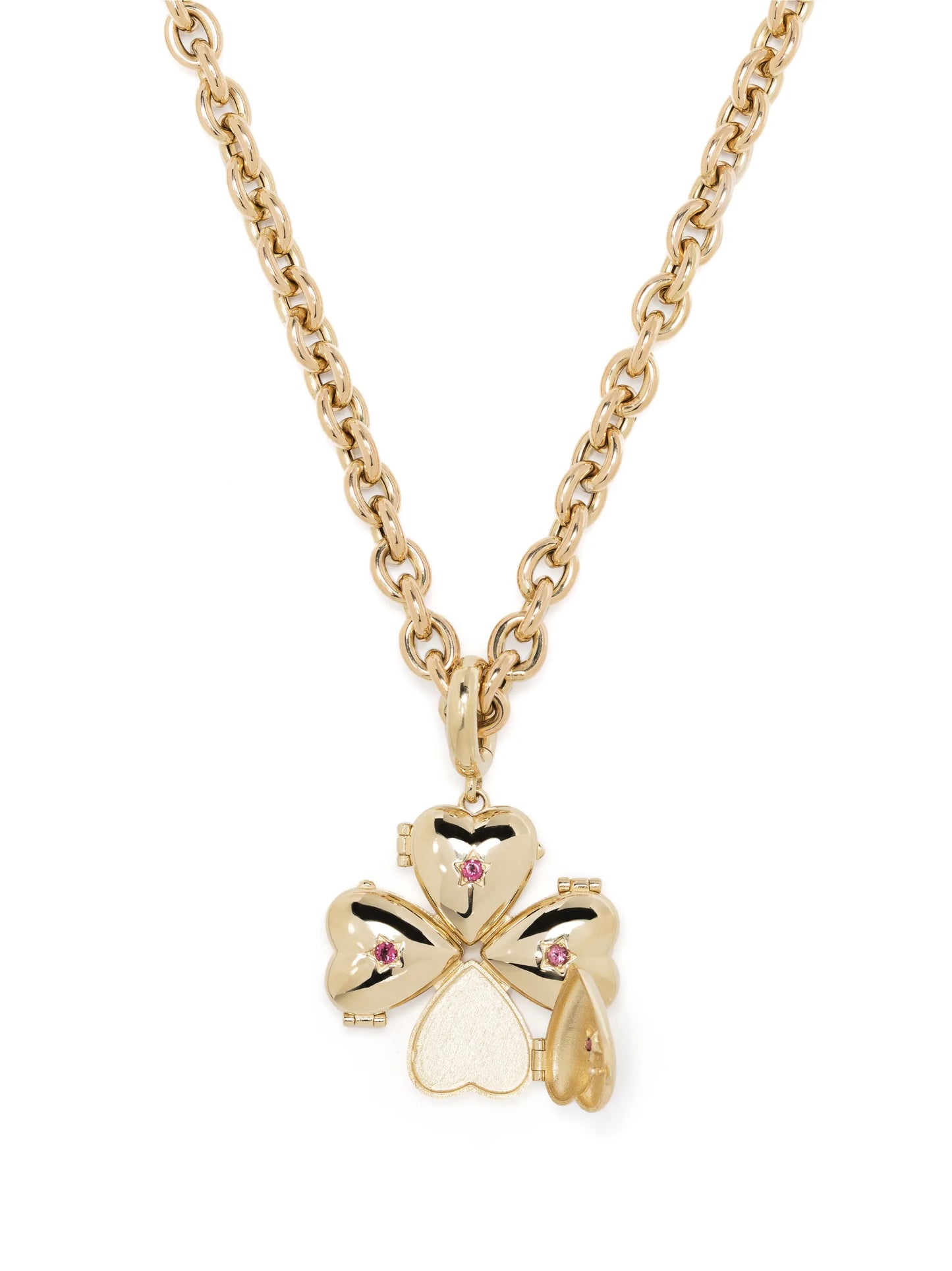 14kt yellow gold Clover ruby necklace