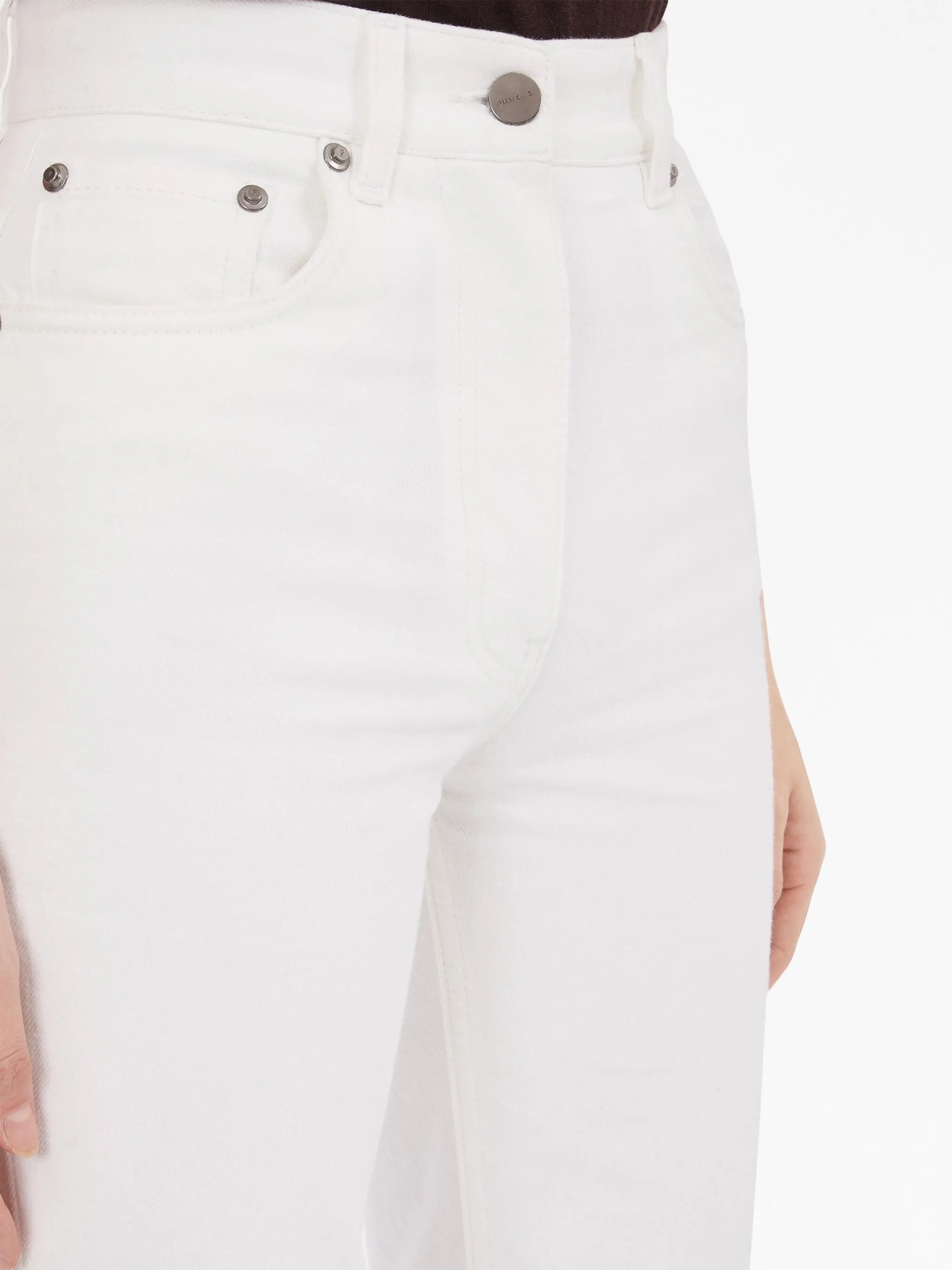 high-waist straight-leg denim trousers