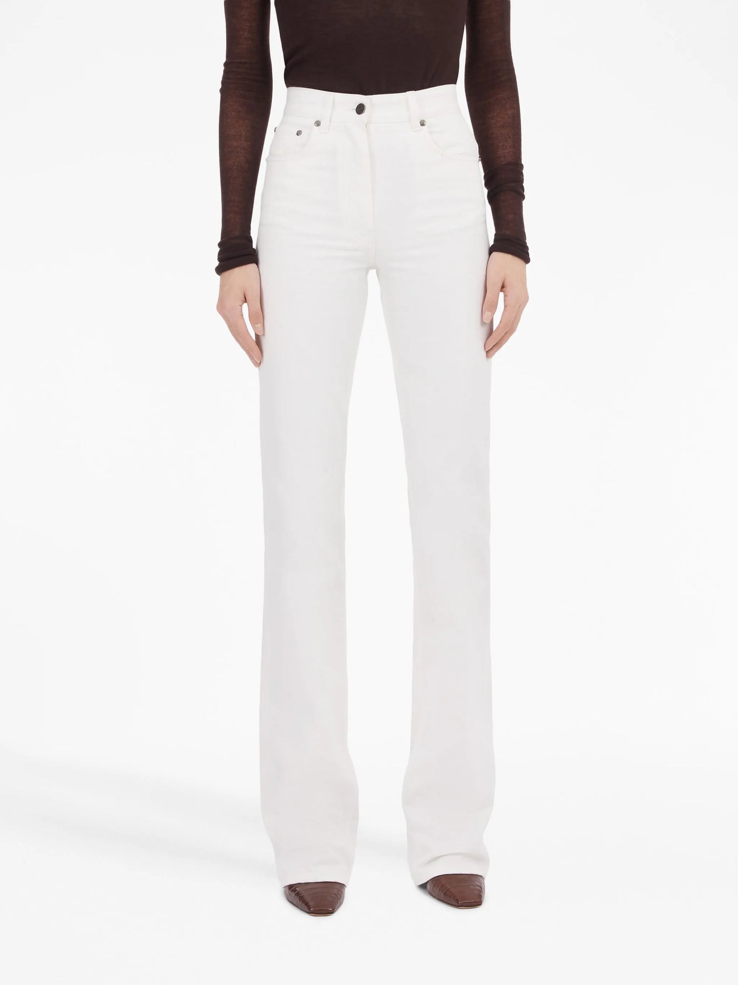 high-waist straight-leg denim trousers