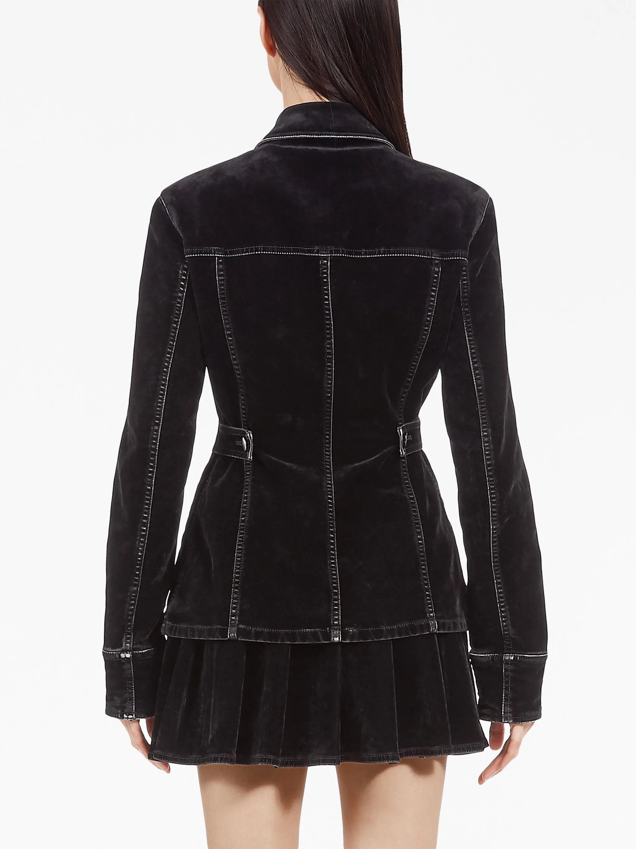 contrast-stitching velvet buttoned jacket