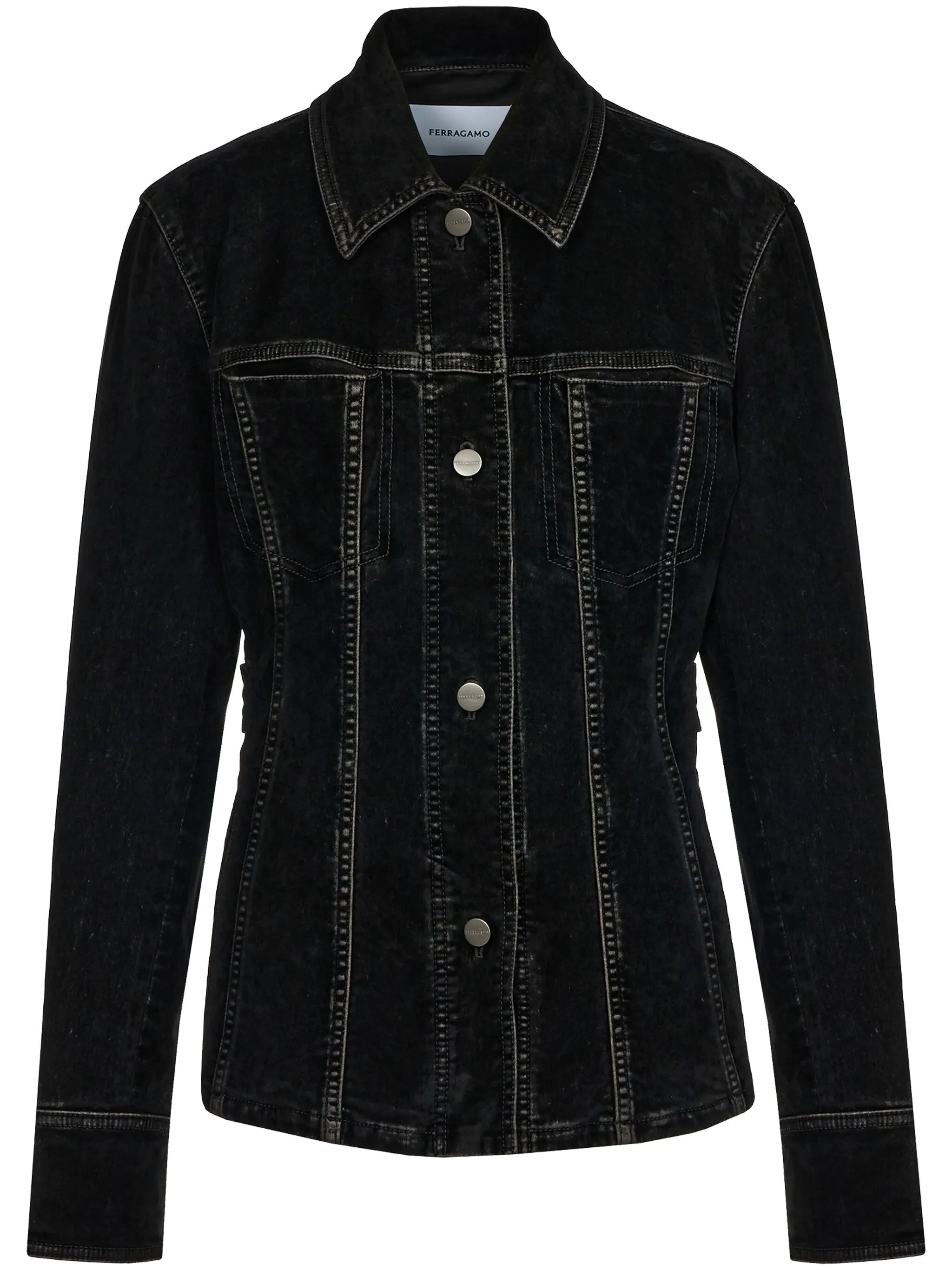 contrast-stitching velvet buttoned jacket