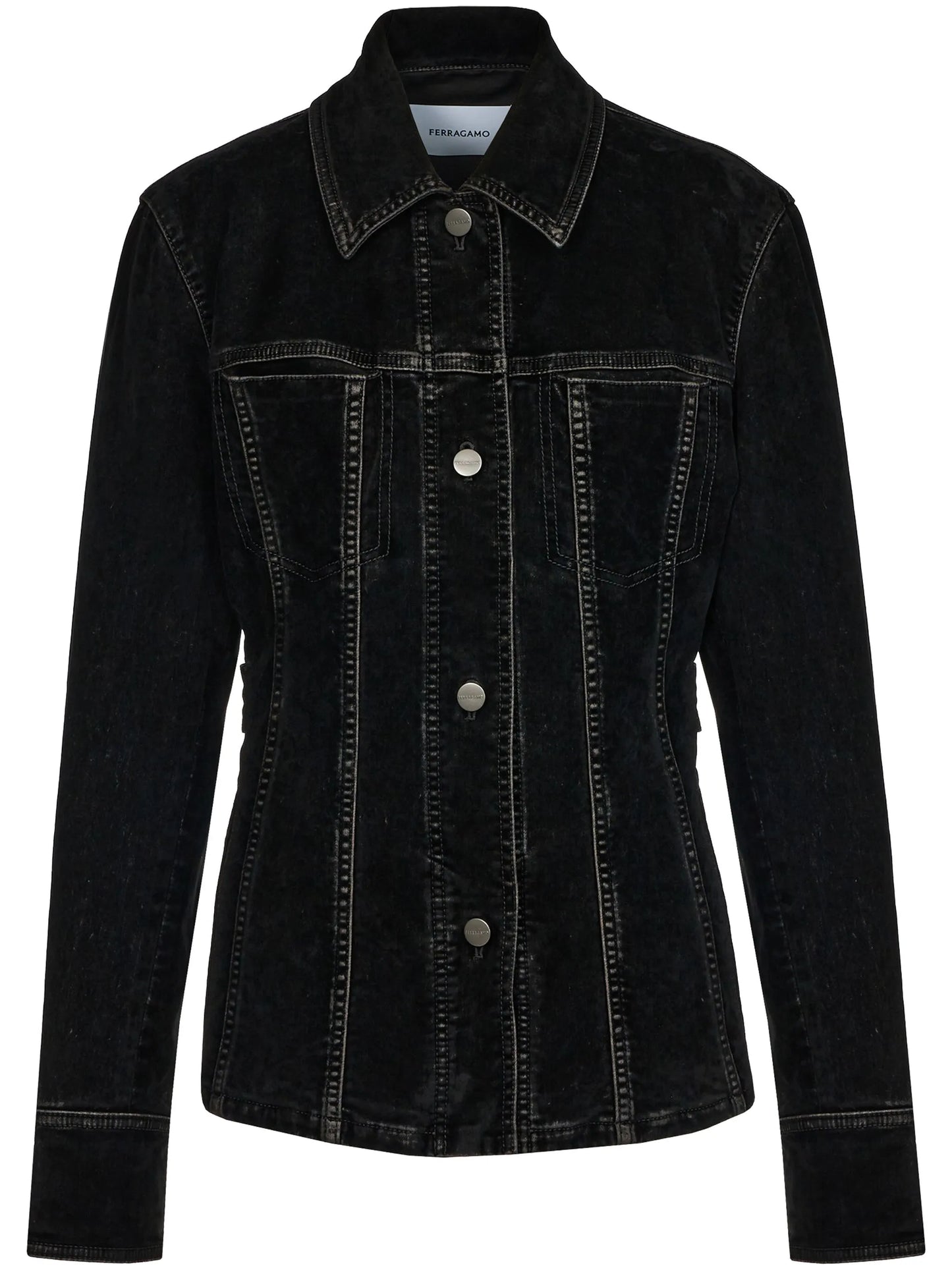 contrast-stitching velvet buttoned jacket