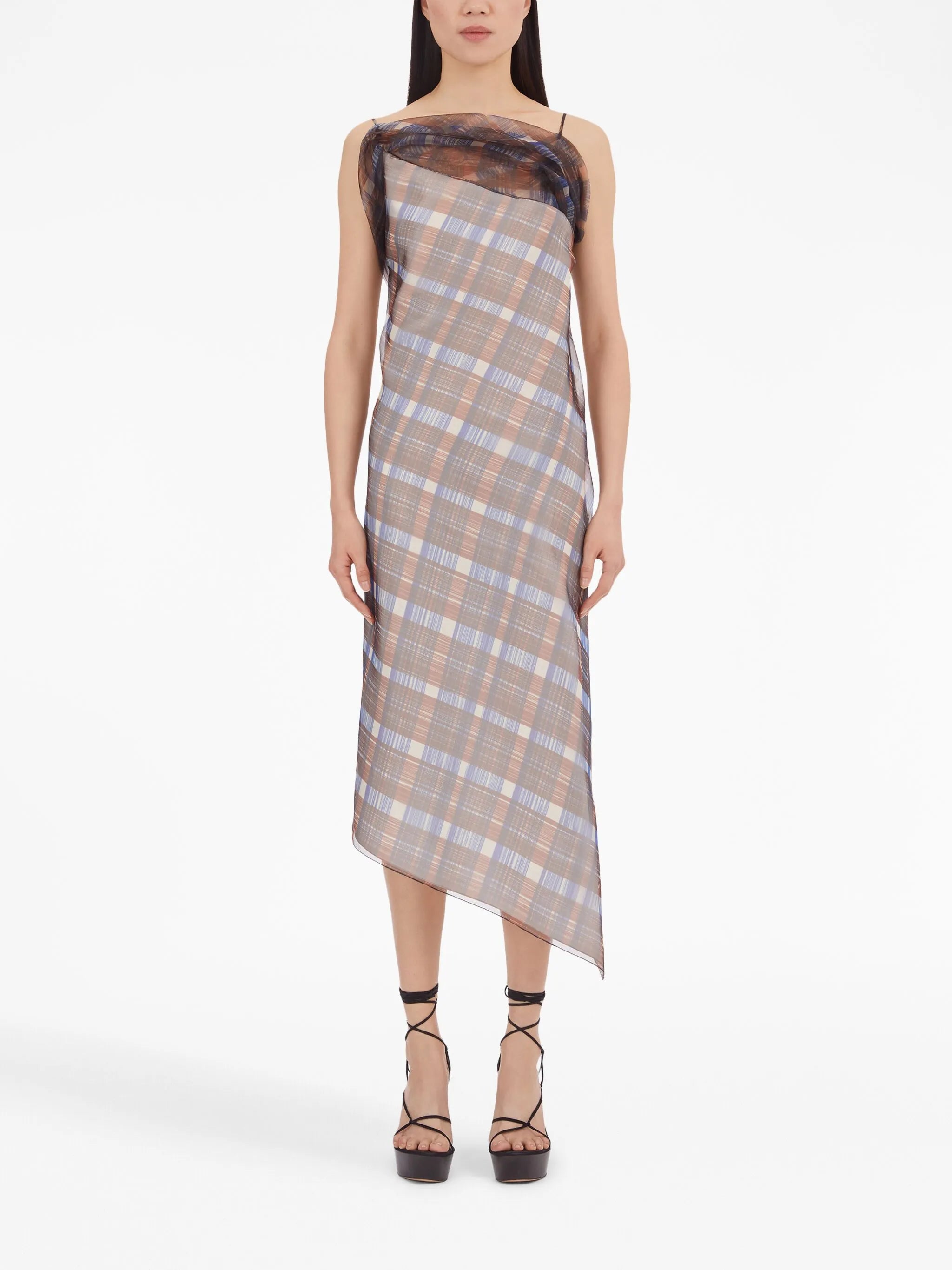 organza plaid-check midi dress