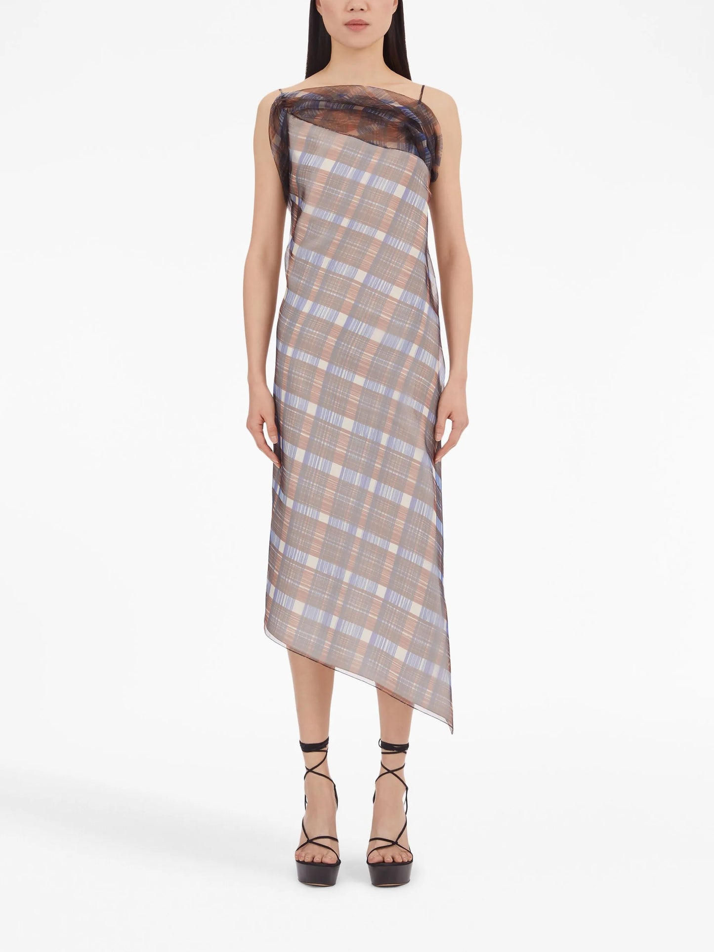 organza plaid-check midi dress