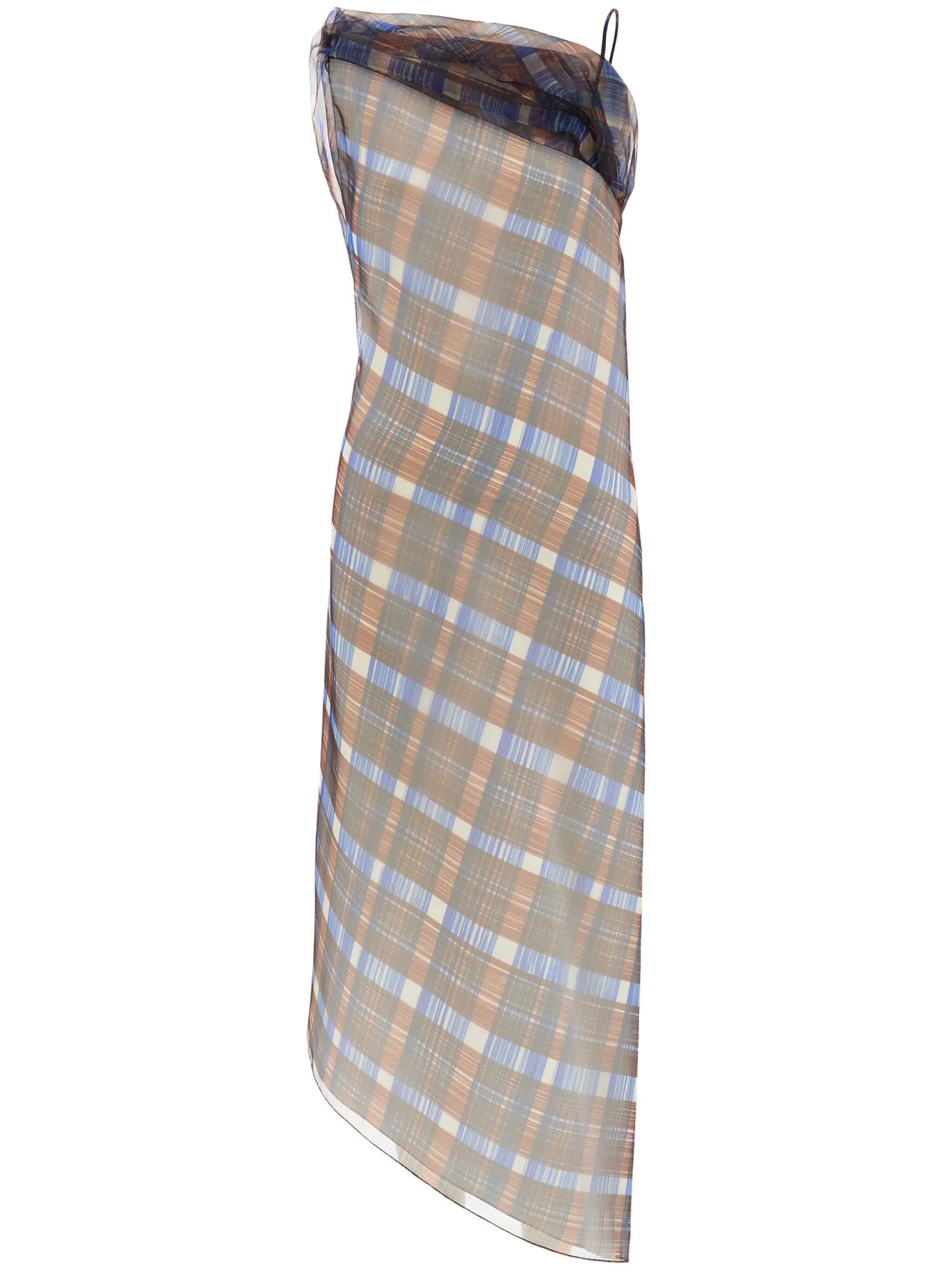 organza plaid-check midi dress