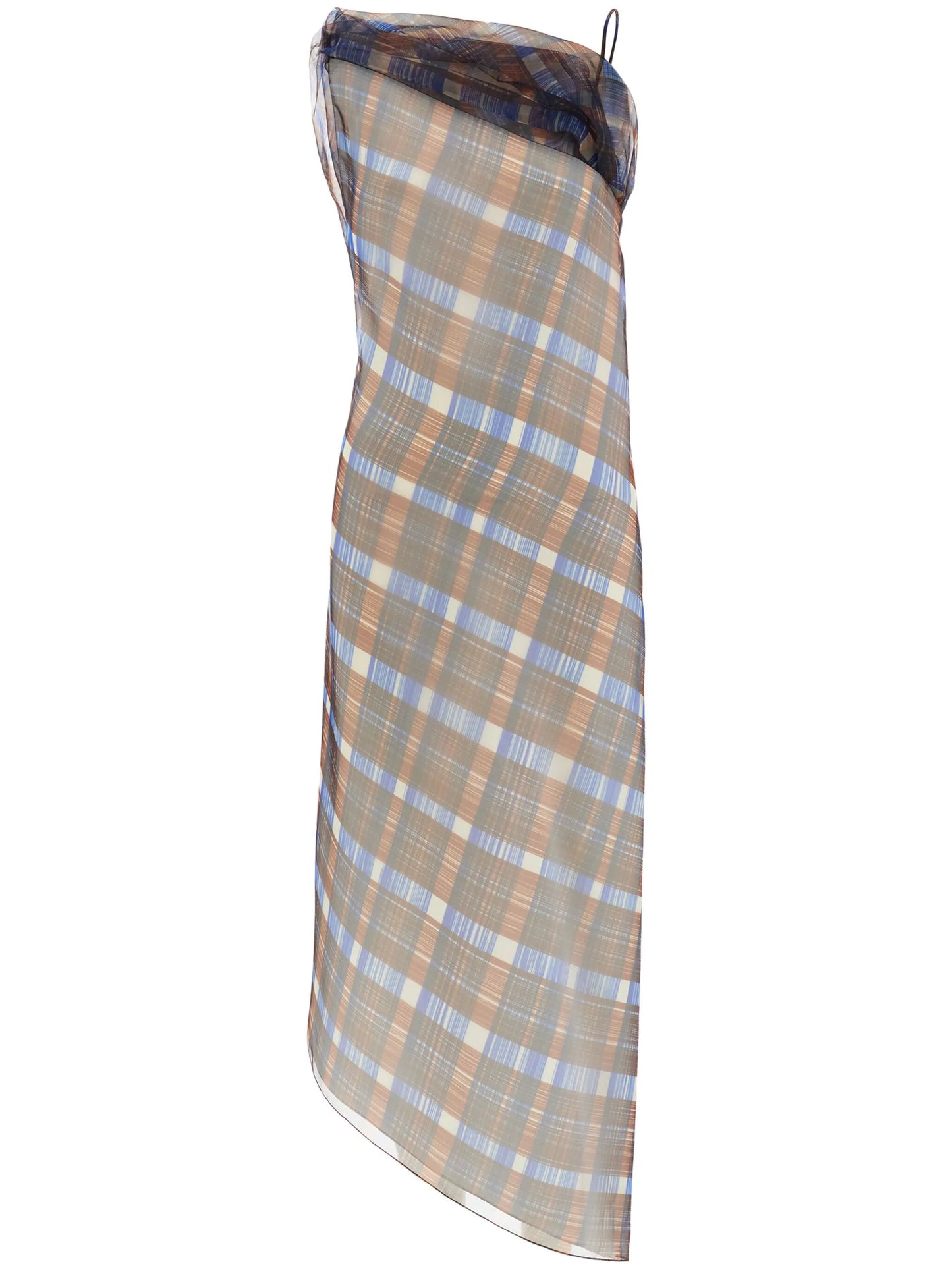 organza plaid-check midi dress