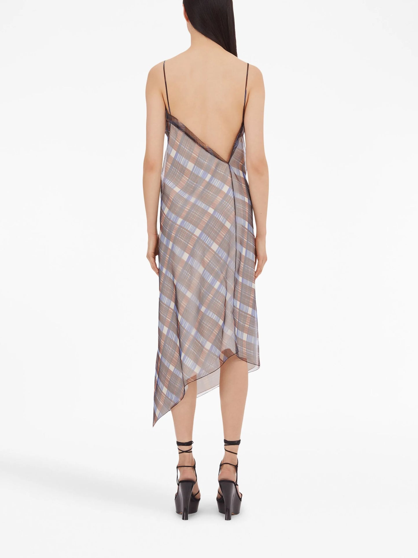 organza plaid-check midi dress