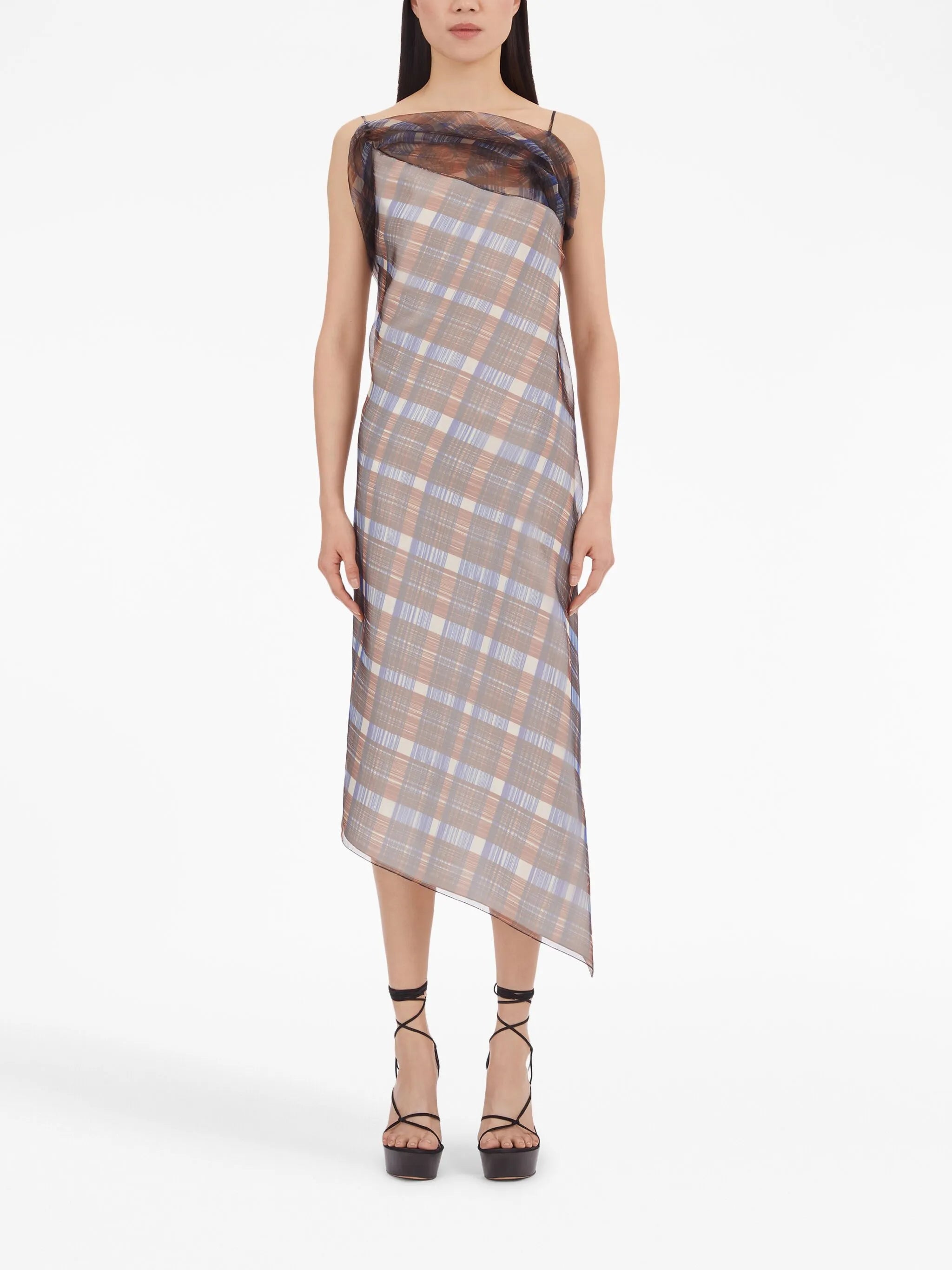 organza plaid-check midi dress