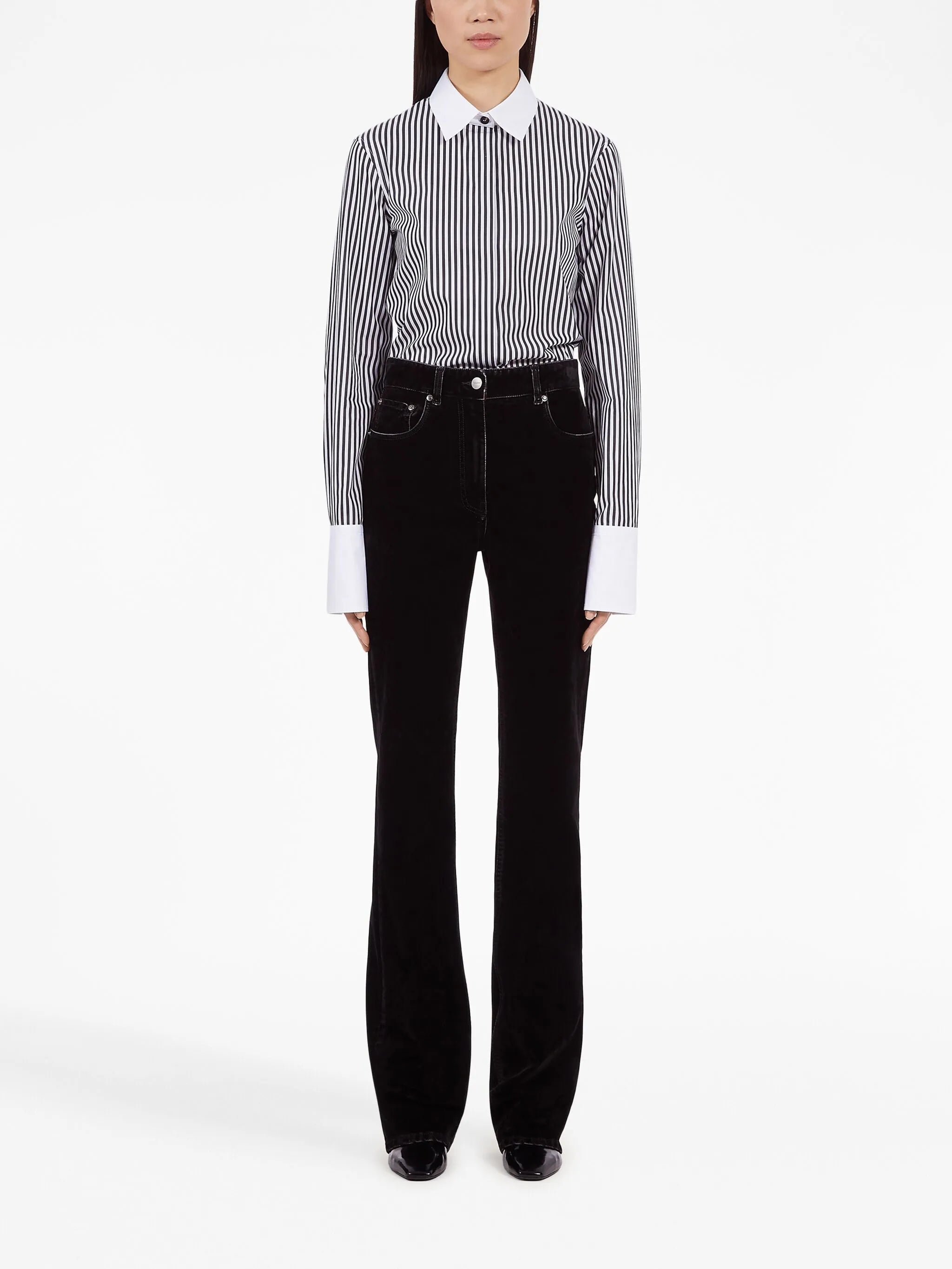 high-waist flared velvet trousers