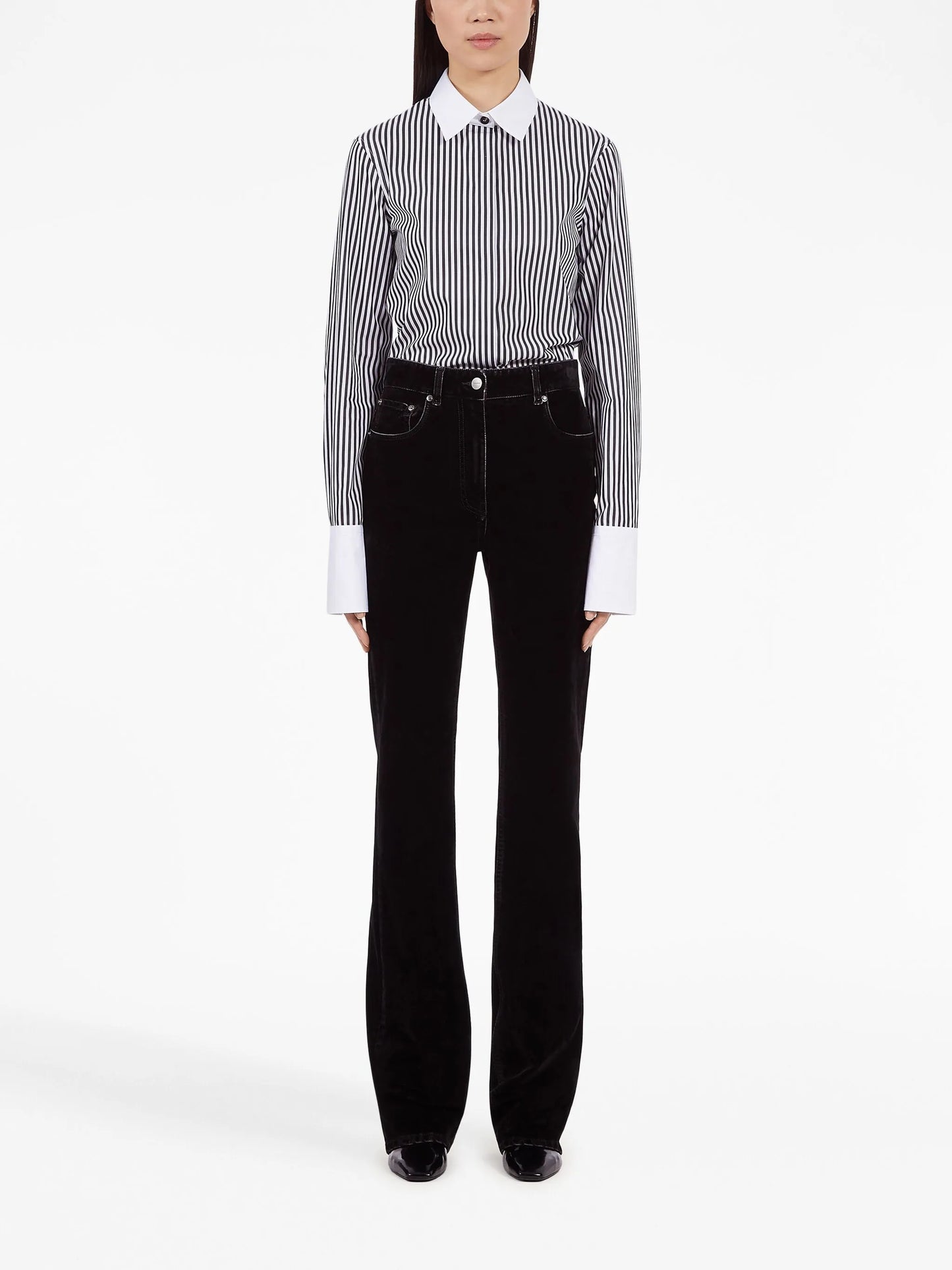 high-waist flared velvet trousers