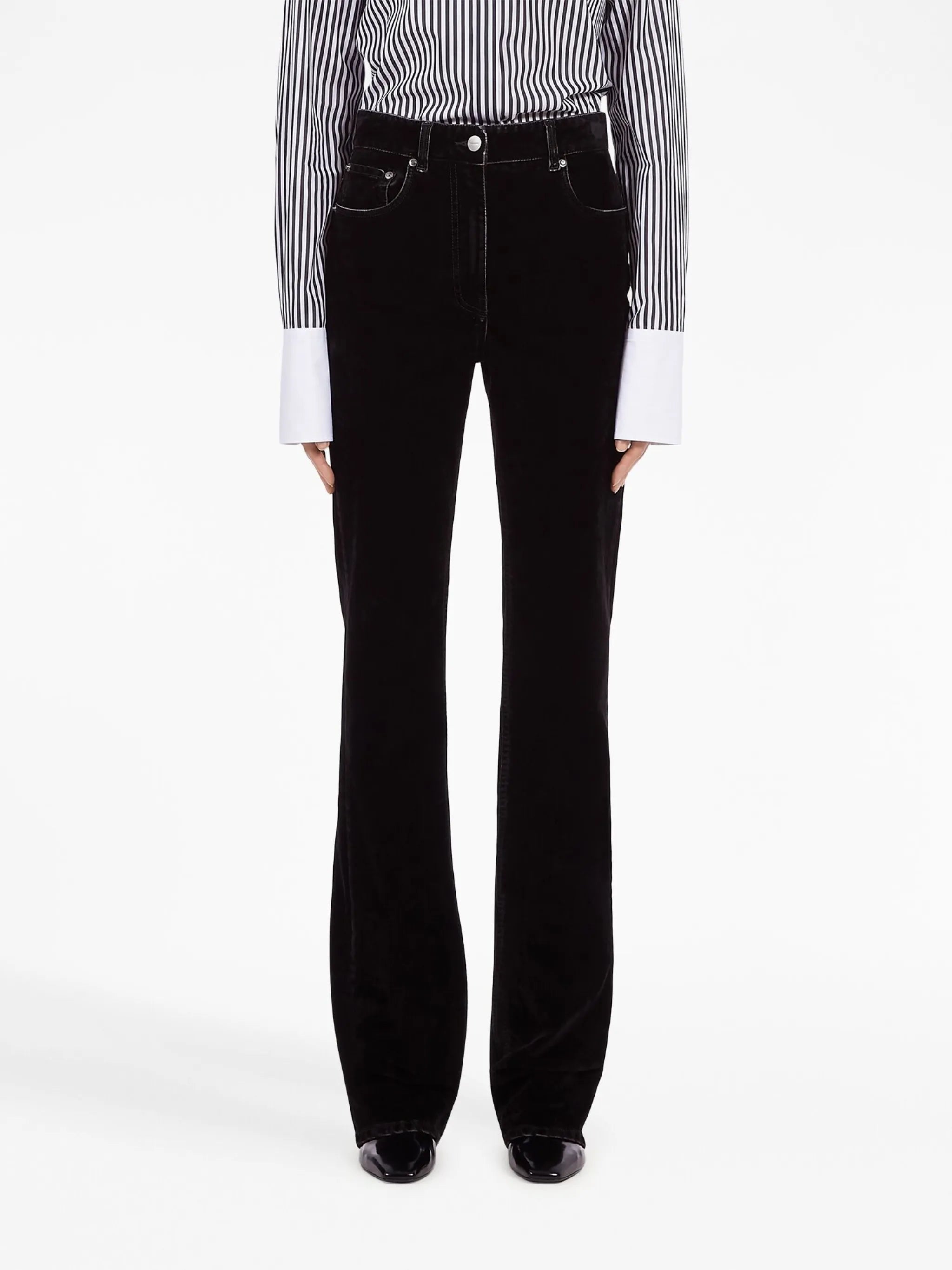 high-waist flared velvet trousers