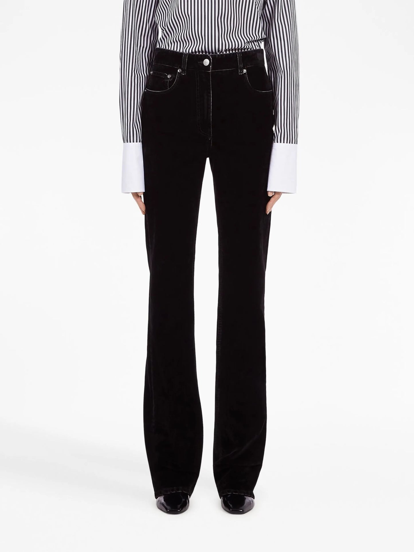 high-waist flared velvet trousers