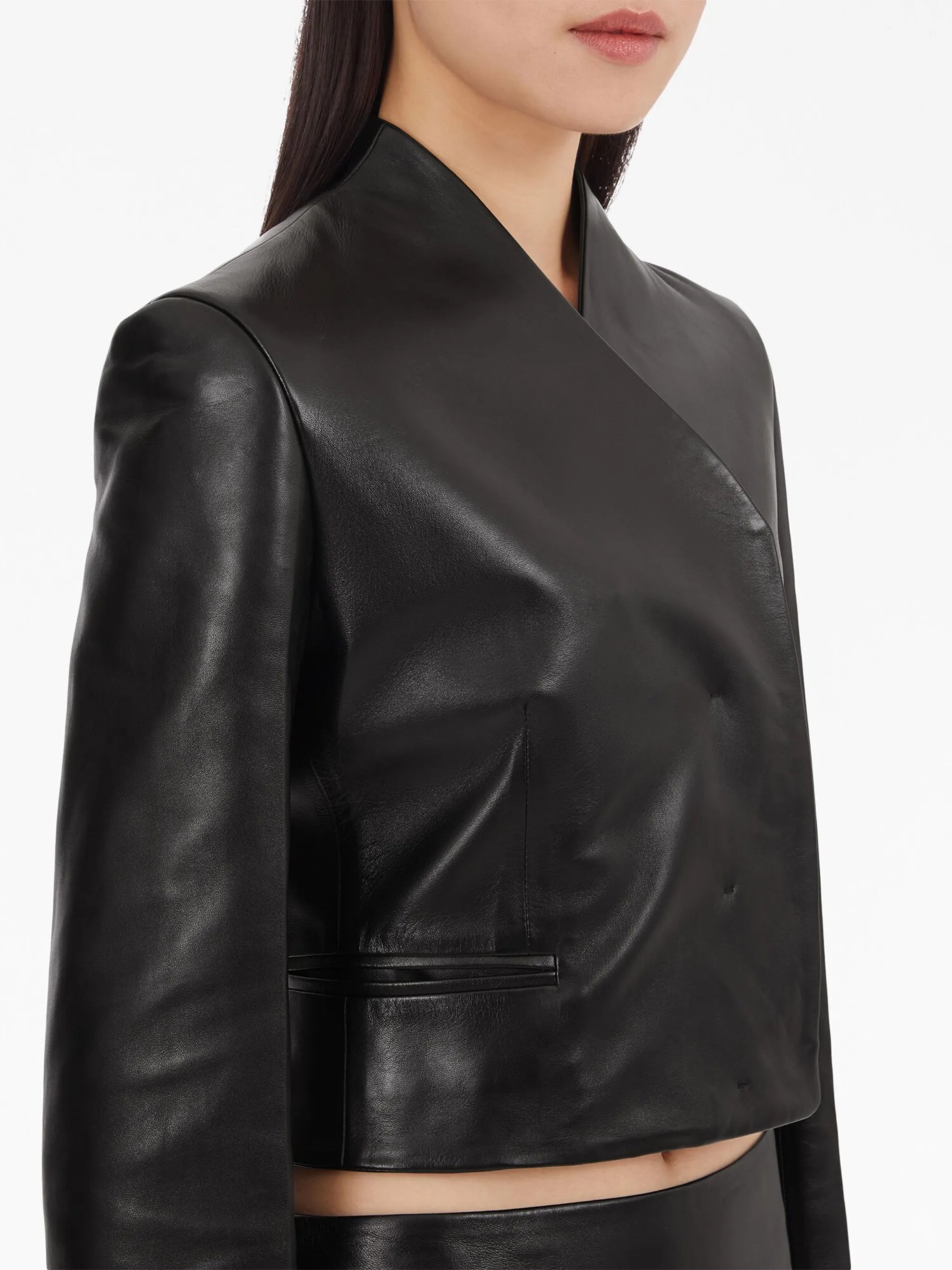 V-neck leather jacket