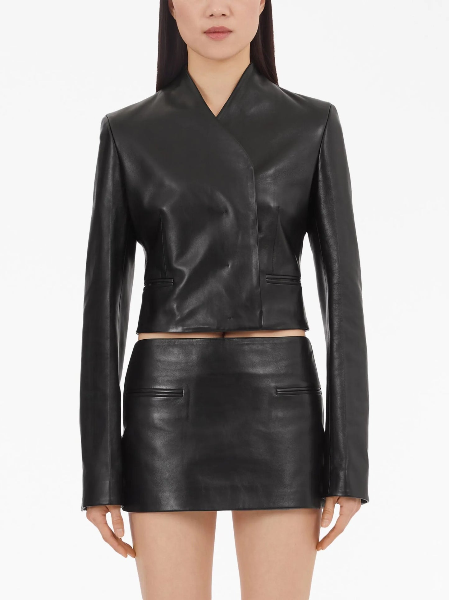 V-neck leather jacket