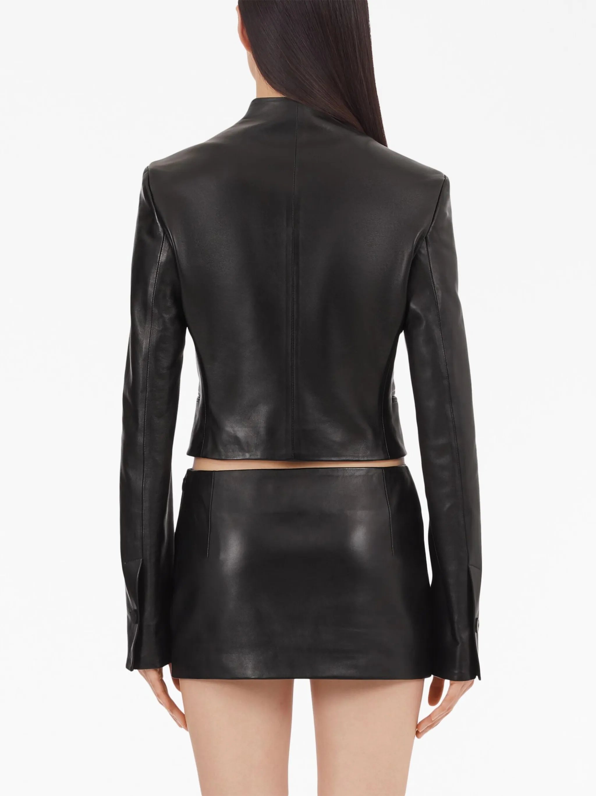V-neck leather jacket