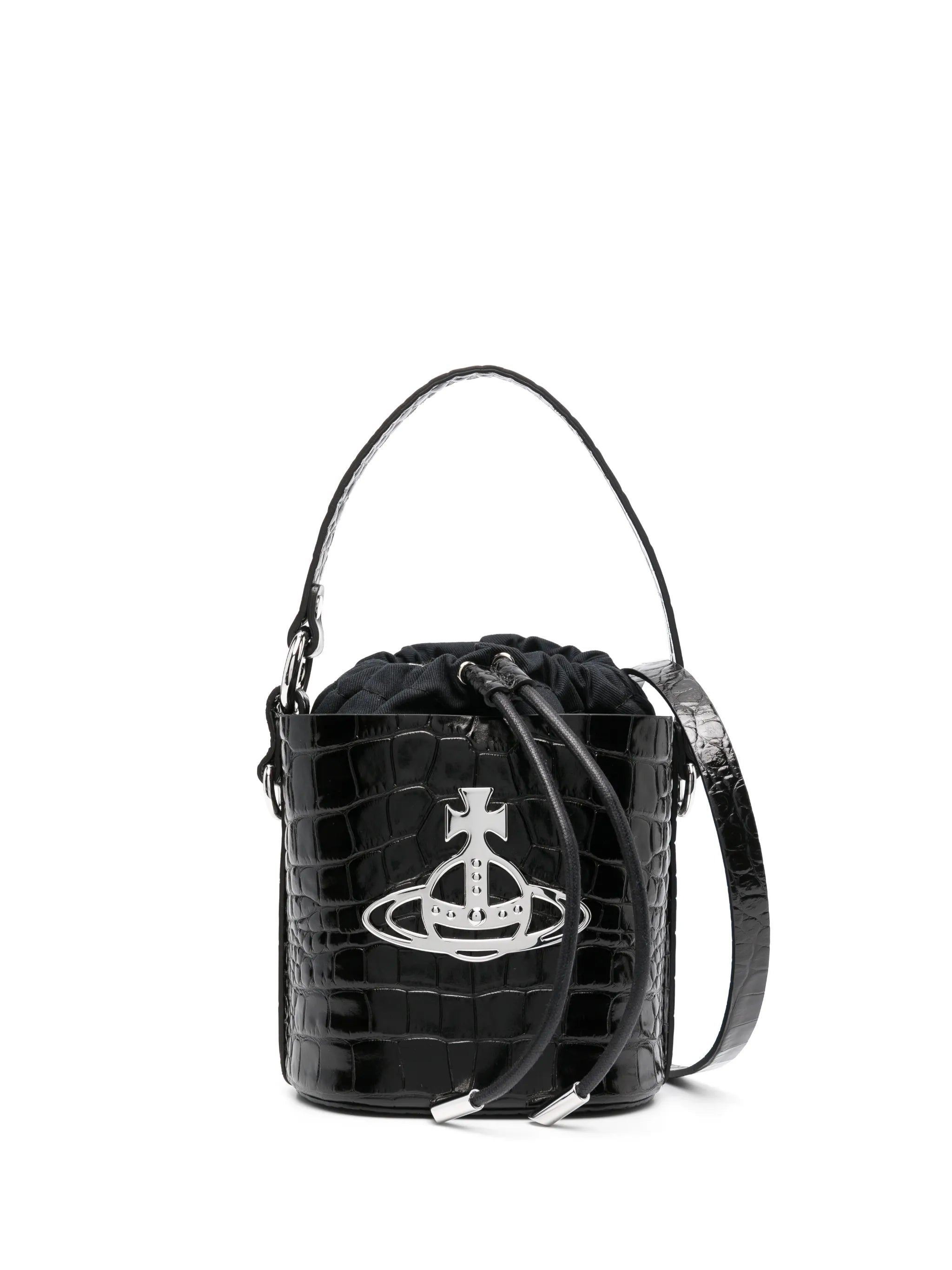 logo-plaque leather bucket bag