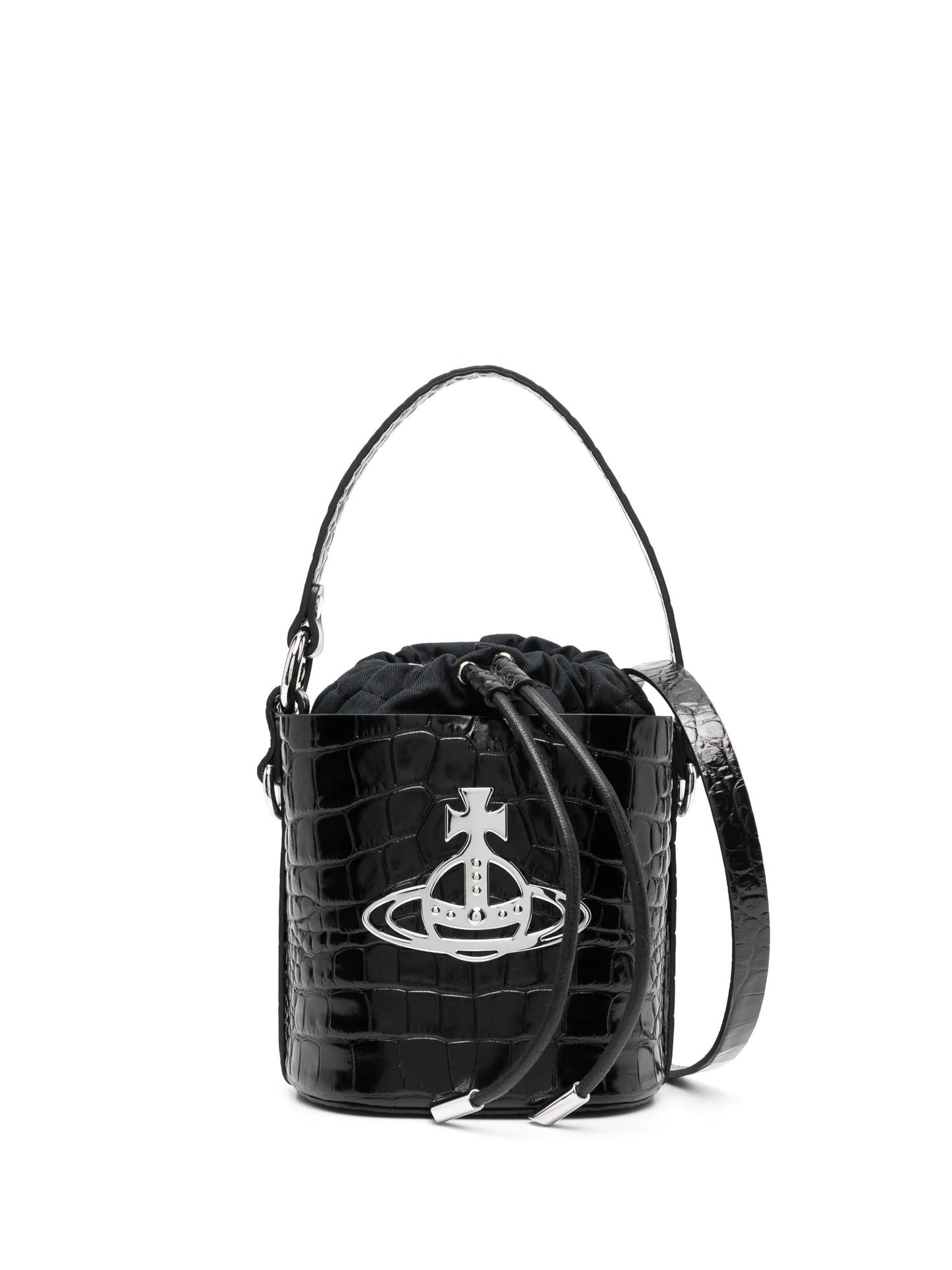 logo-plaque leather bucket bag