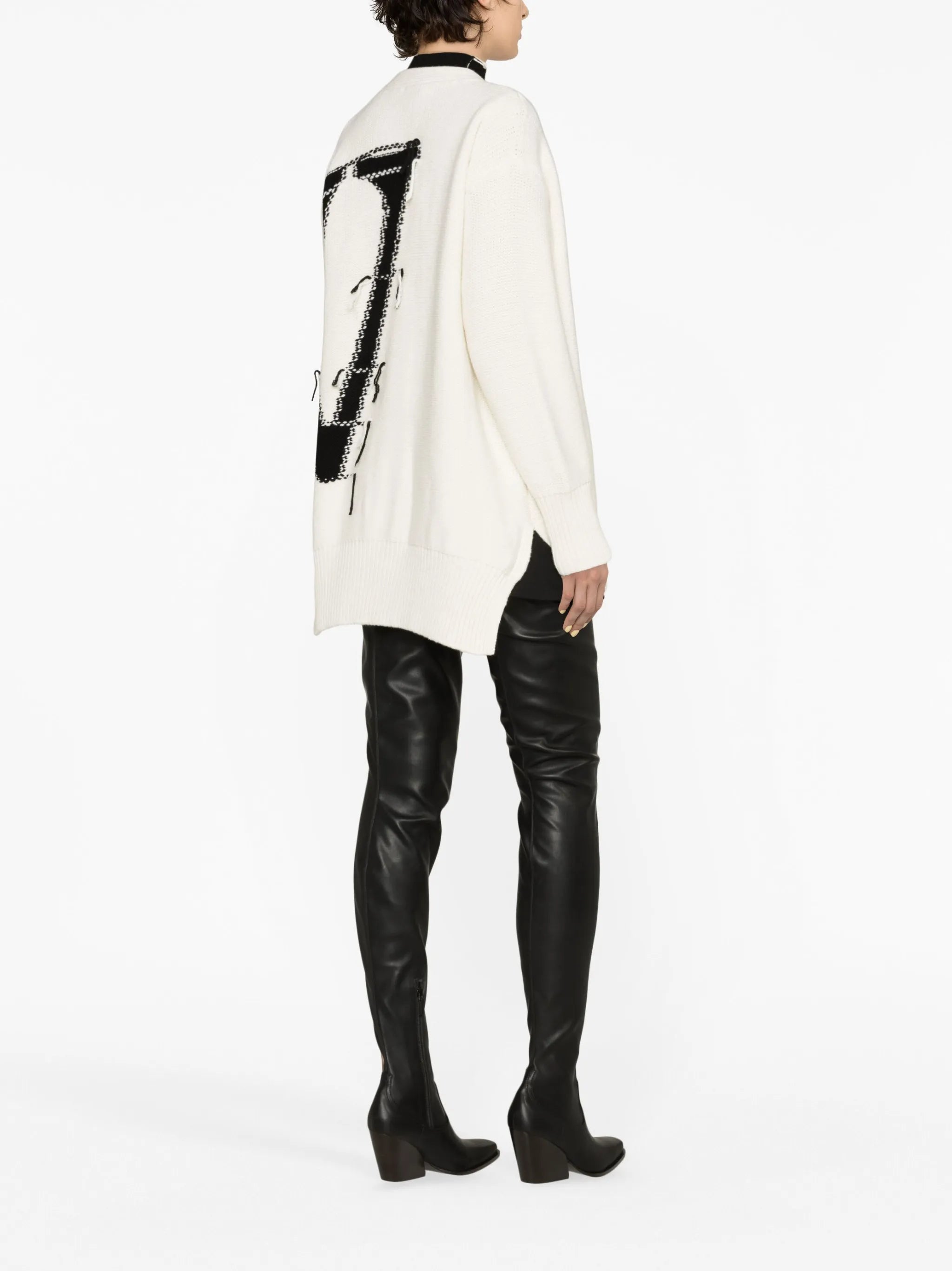 Maxi logo-intarsia wool cardigan