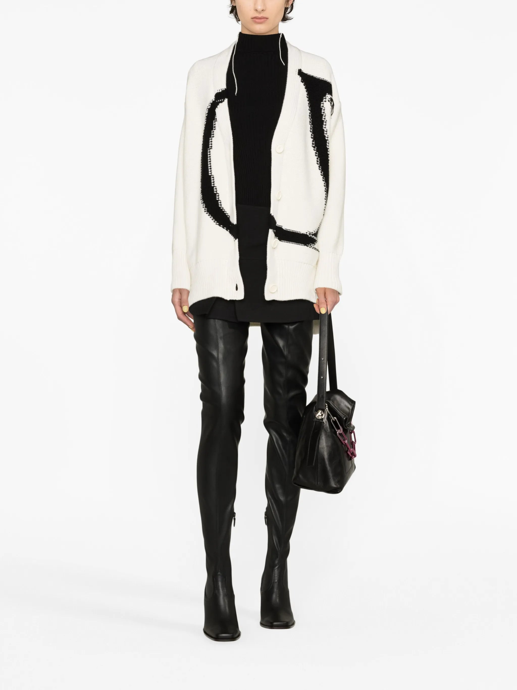 Maxi logo-intarsia wool cardigan