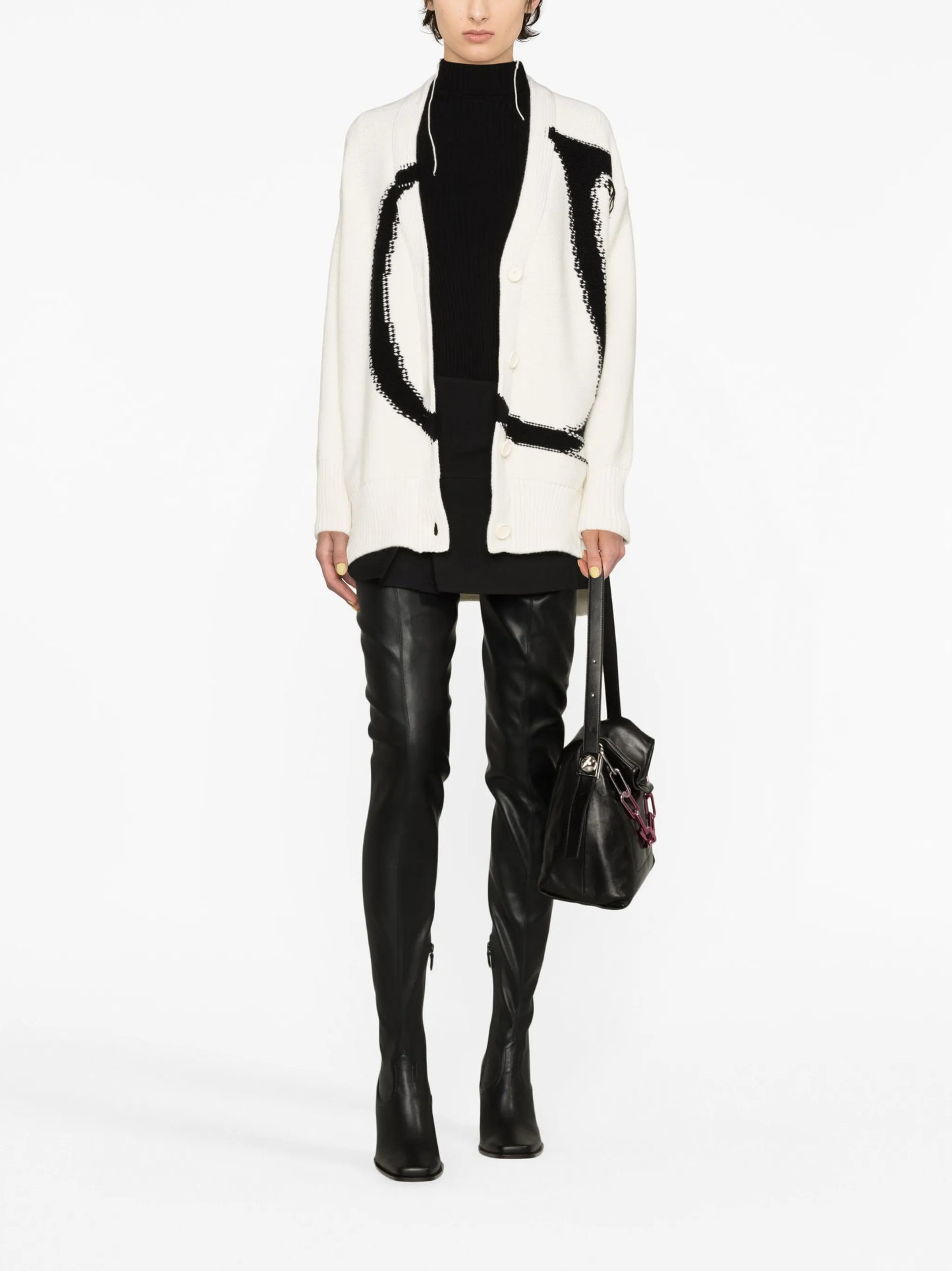 Maxi logo-intarsia wool cardigan