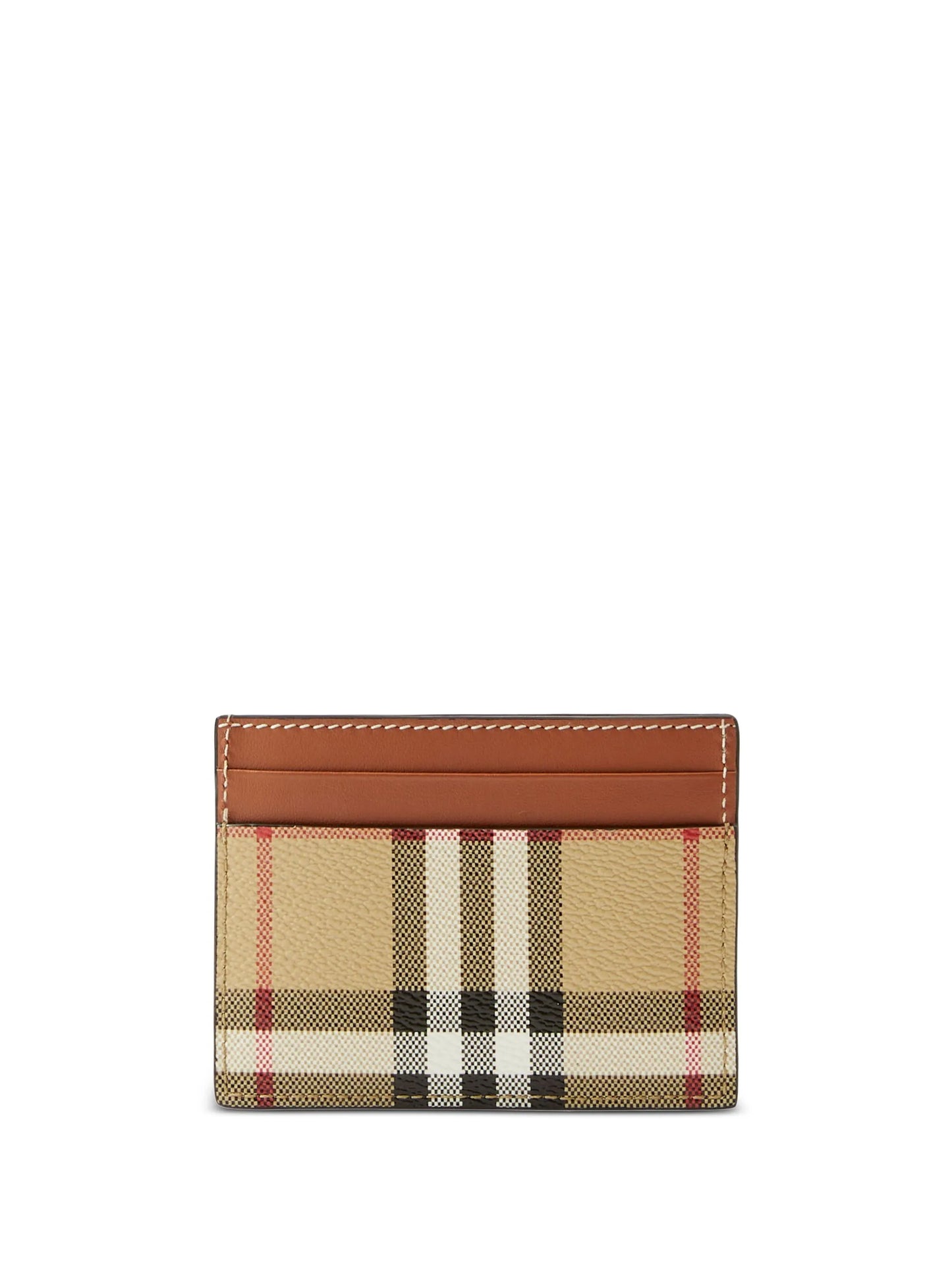 check-print leather card holder