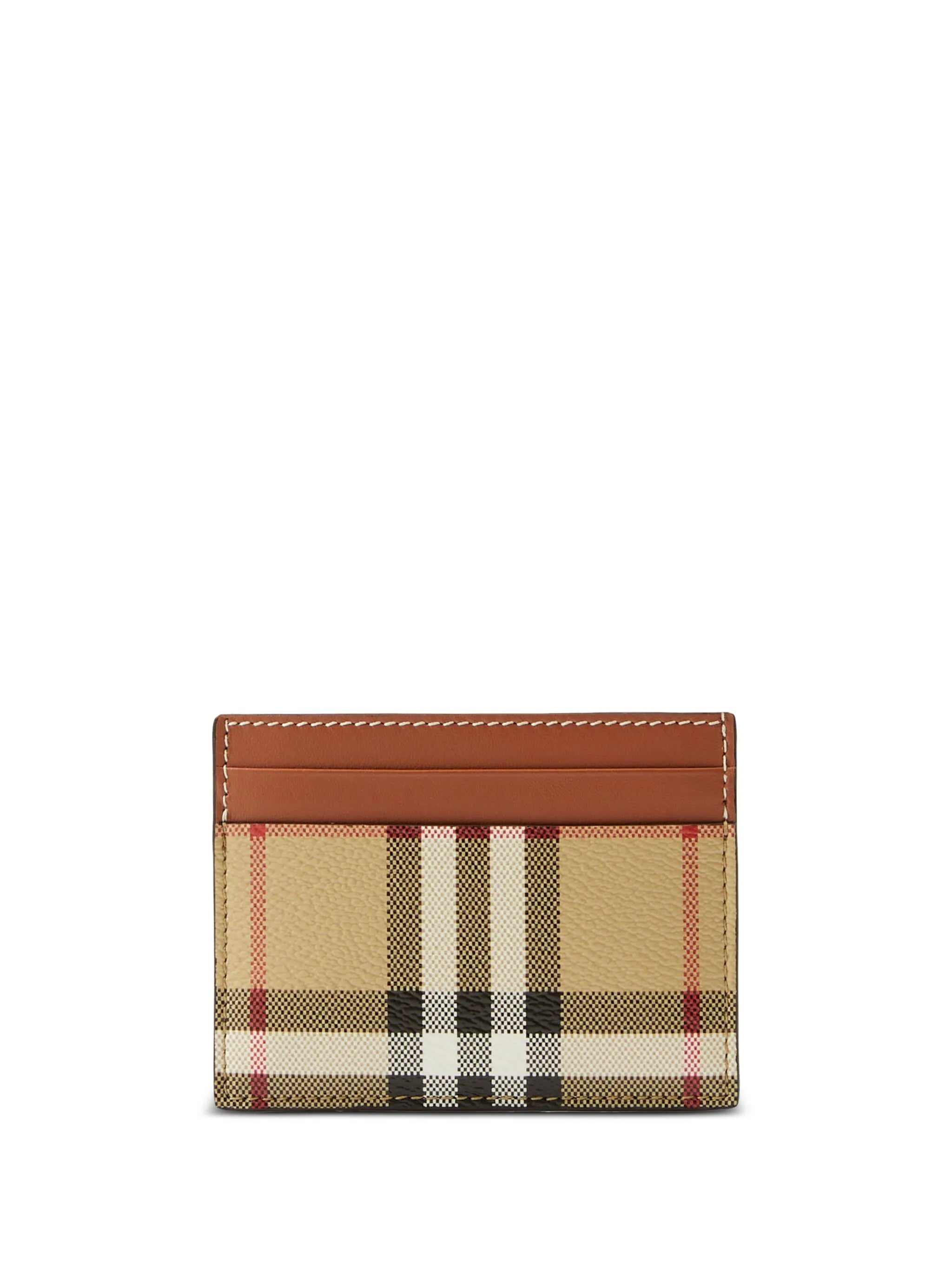 check-print leather card holder