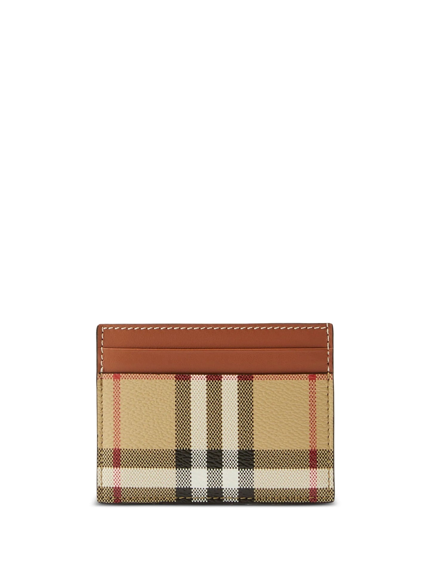 check-print leather card holder