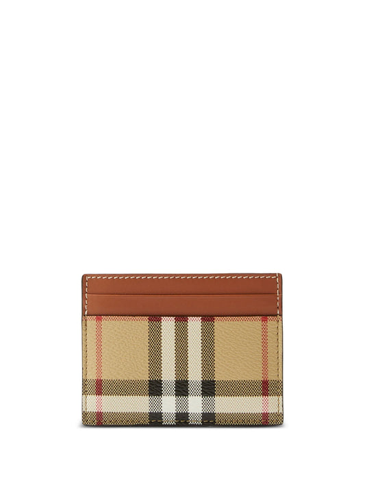 check-print leather card holder