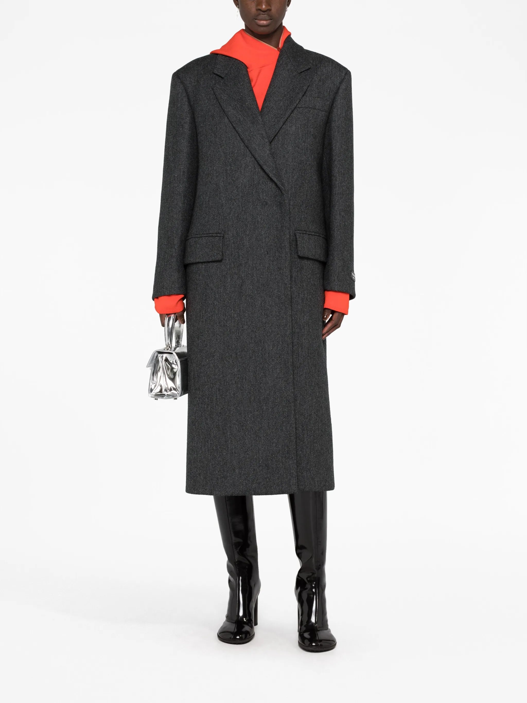 logo-appliqué wool coat