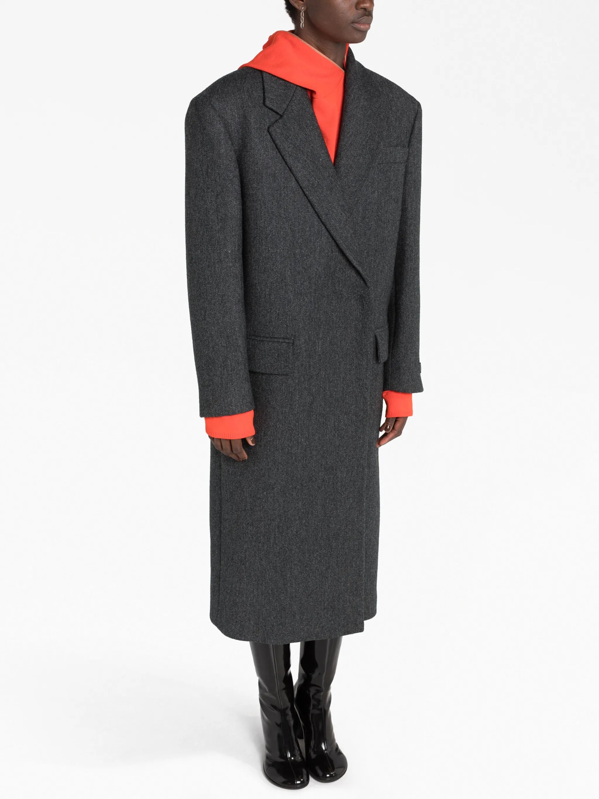 logo-appliqué wool coat