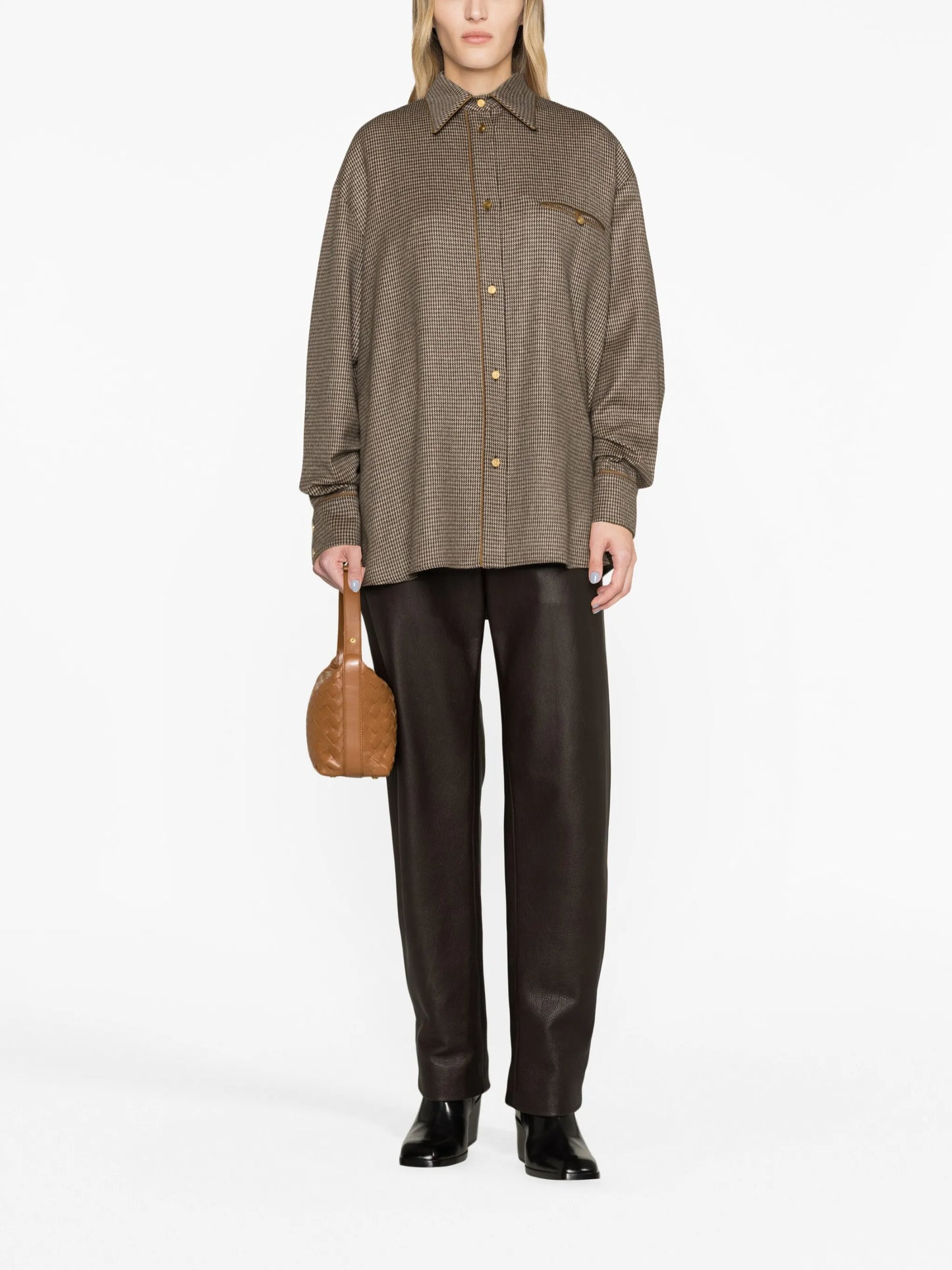 houndstooth-pattern oversized shirt