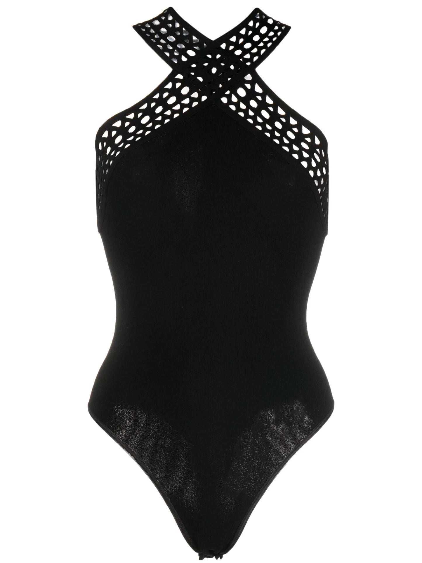 laser-cut halterneck bodysuit