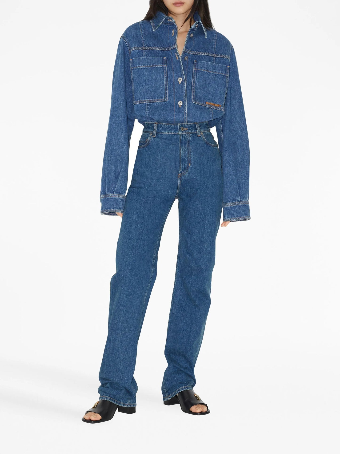high-waisted straight-leg cotton jeans