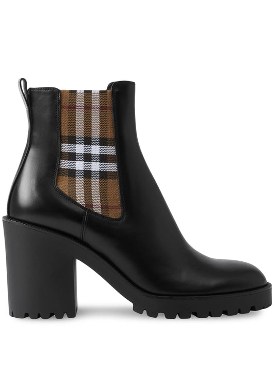 Check panel leather ankle boots
