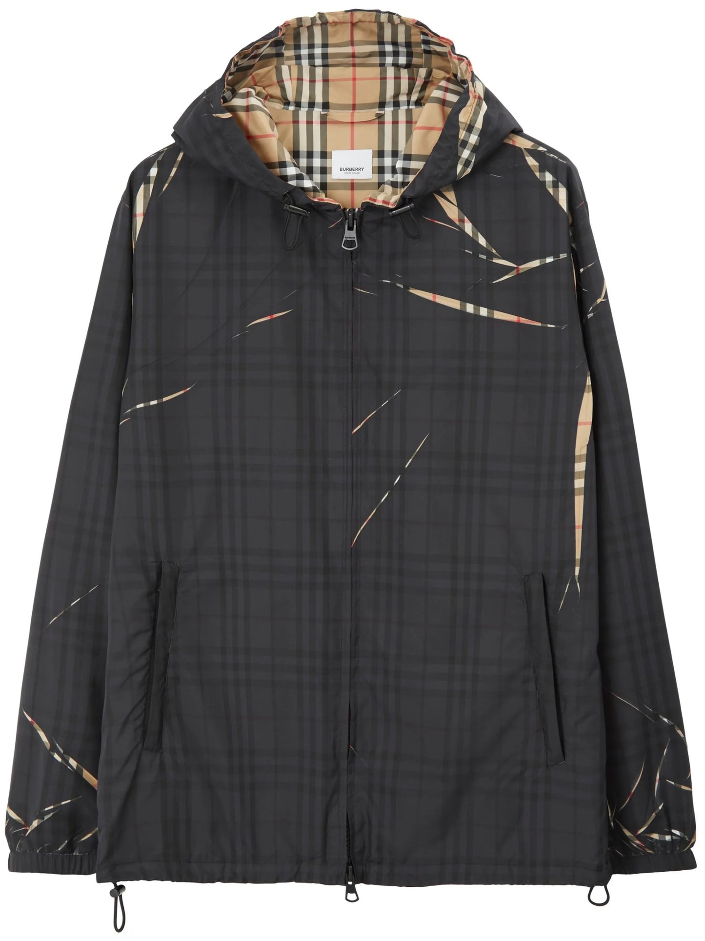 sliced check hooded jacket