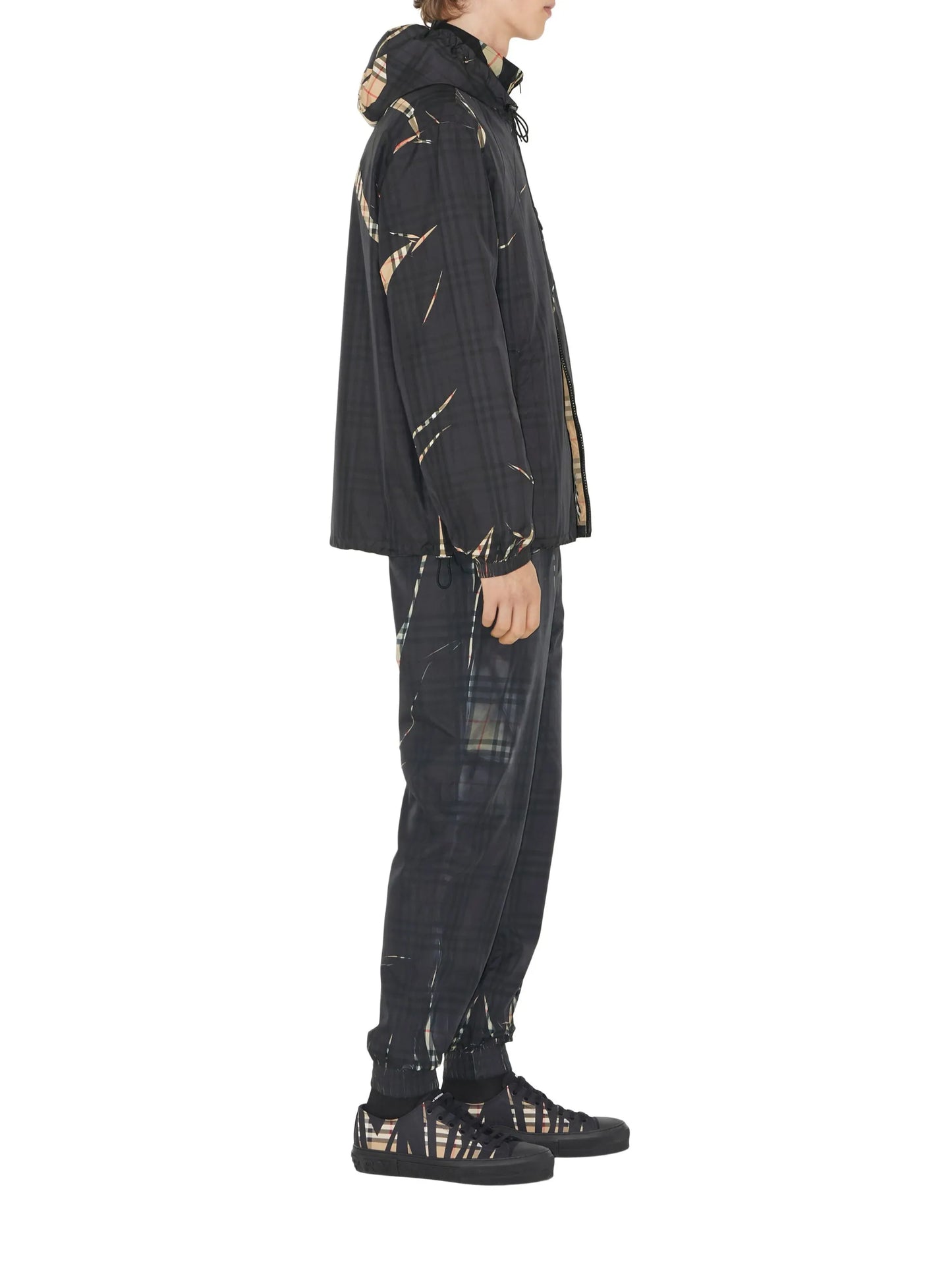 sliced check hooded jacket