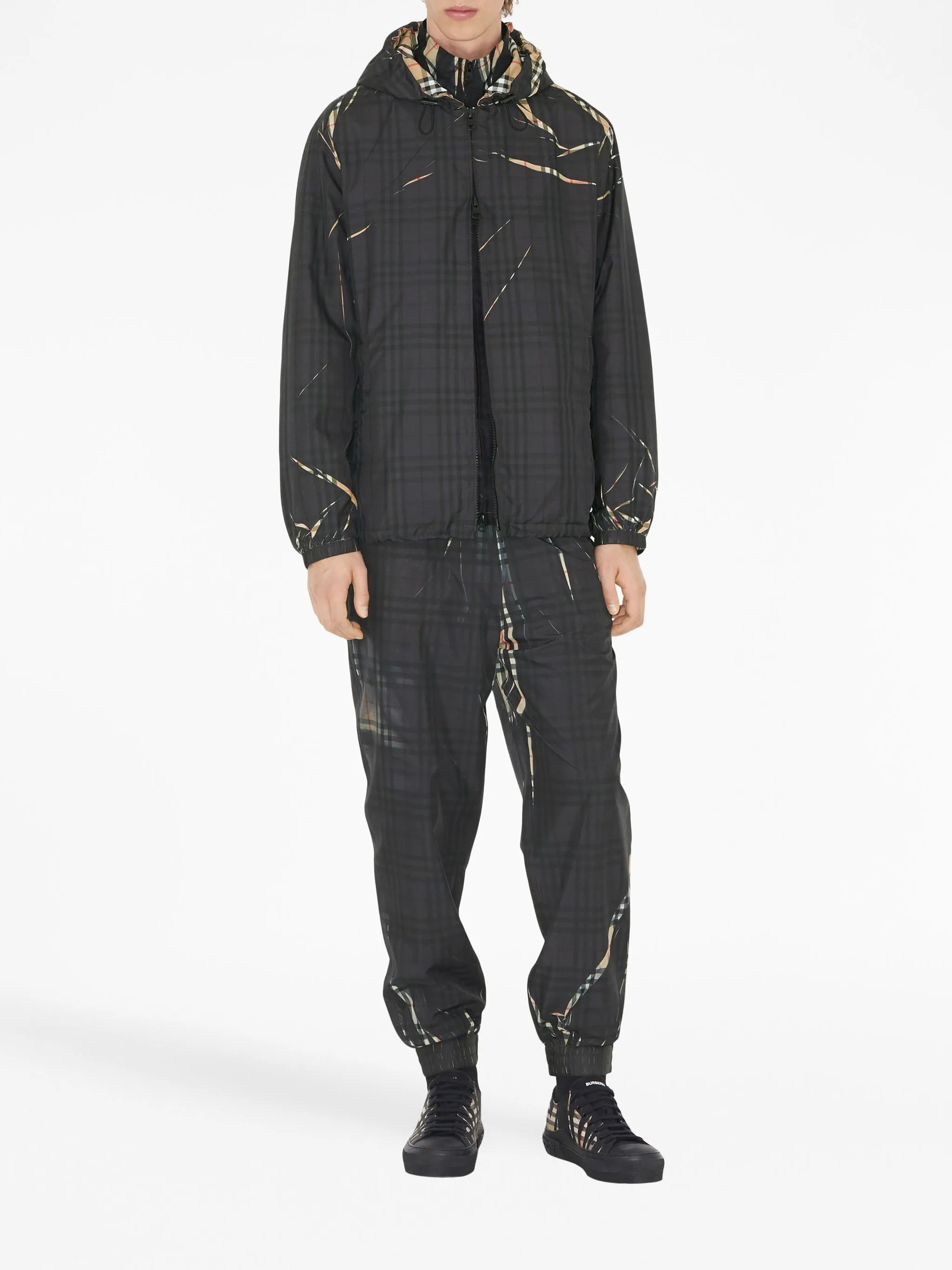 sliced check hooded jacket