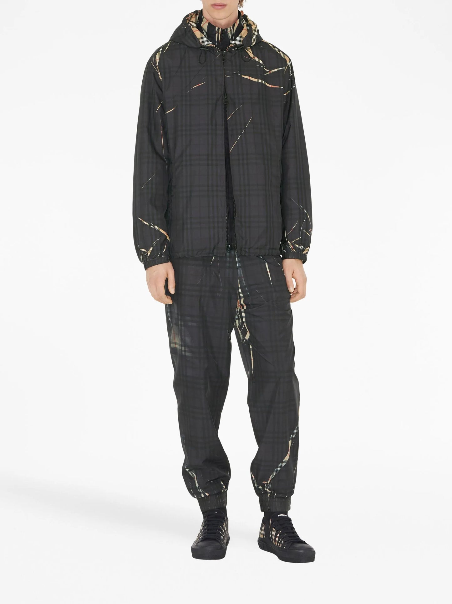 sliced check hooded jacket