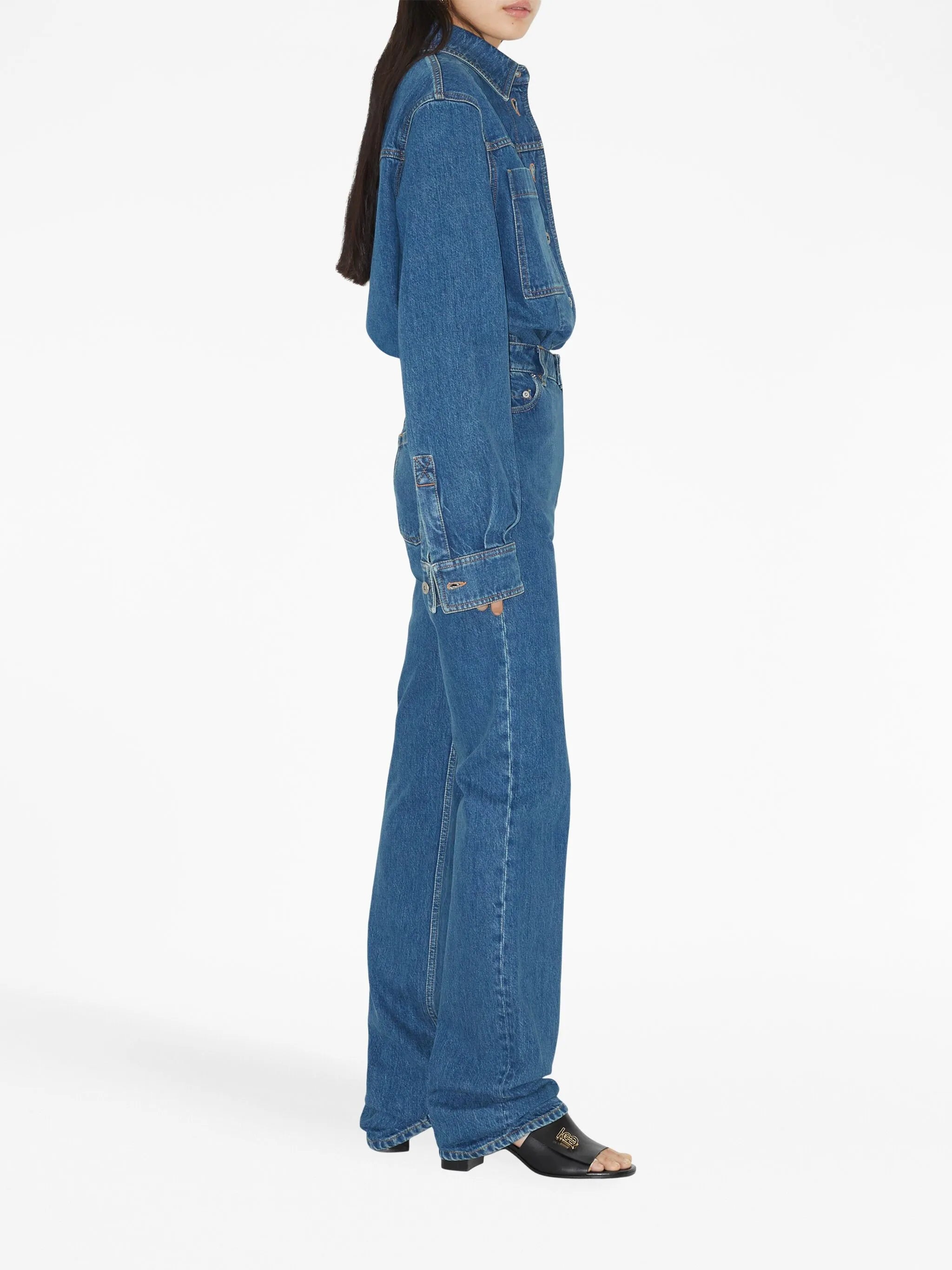 logo-embroidered denim overshirt