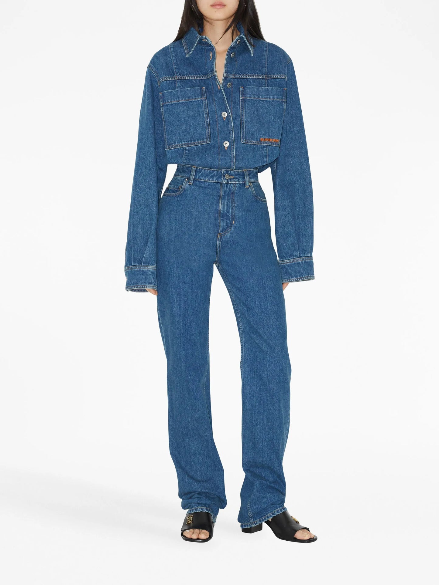 logo-embroidered denim overshirt