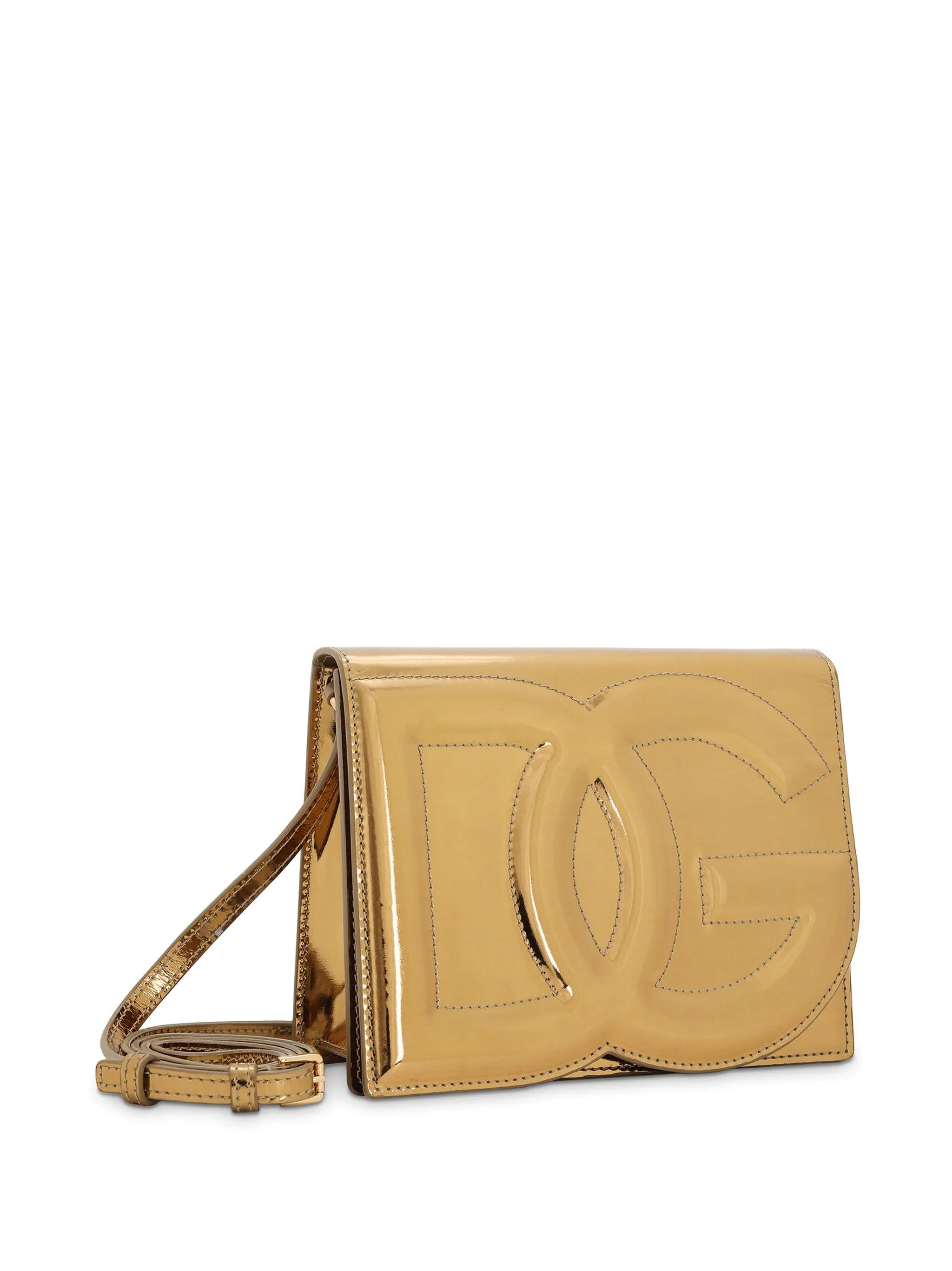 logo-embossed metallic-effect bag
