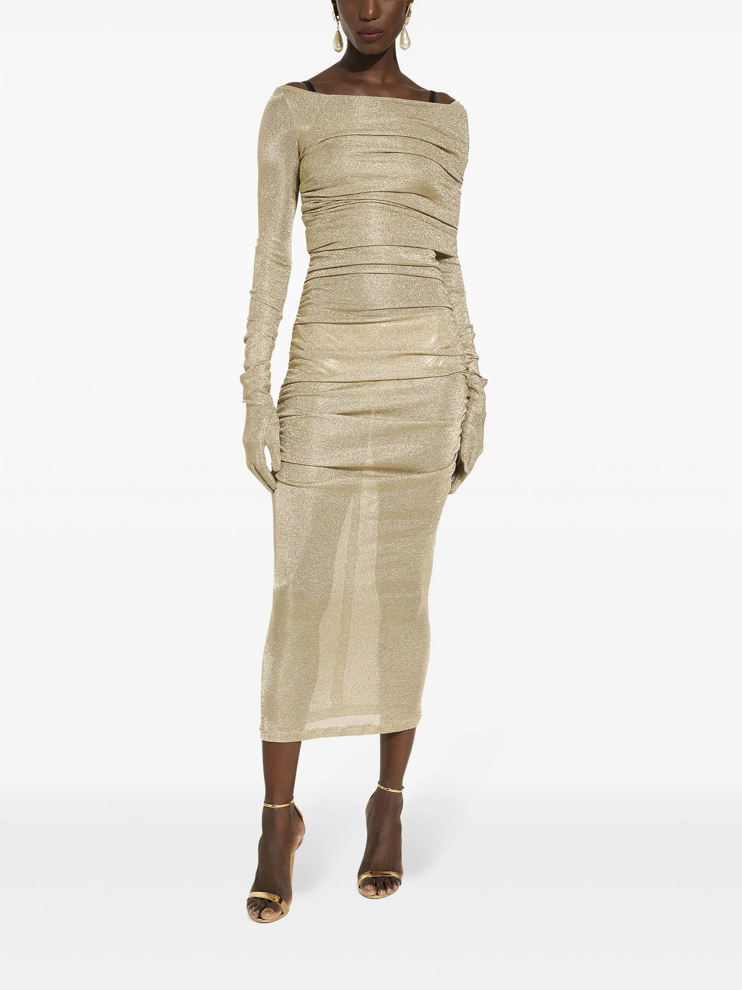 lurex mesh calf-length dress